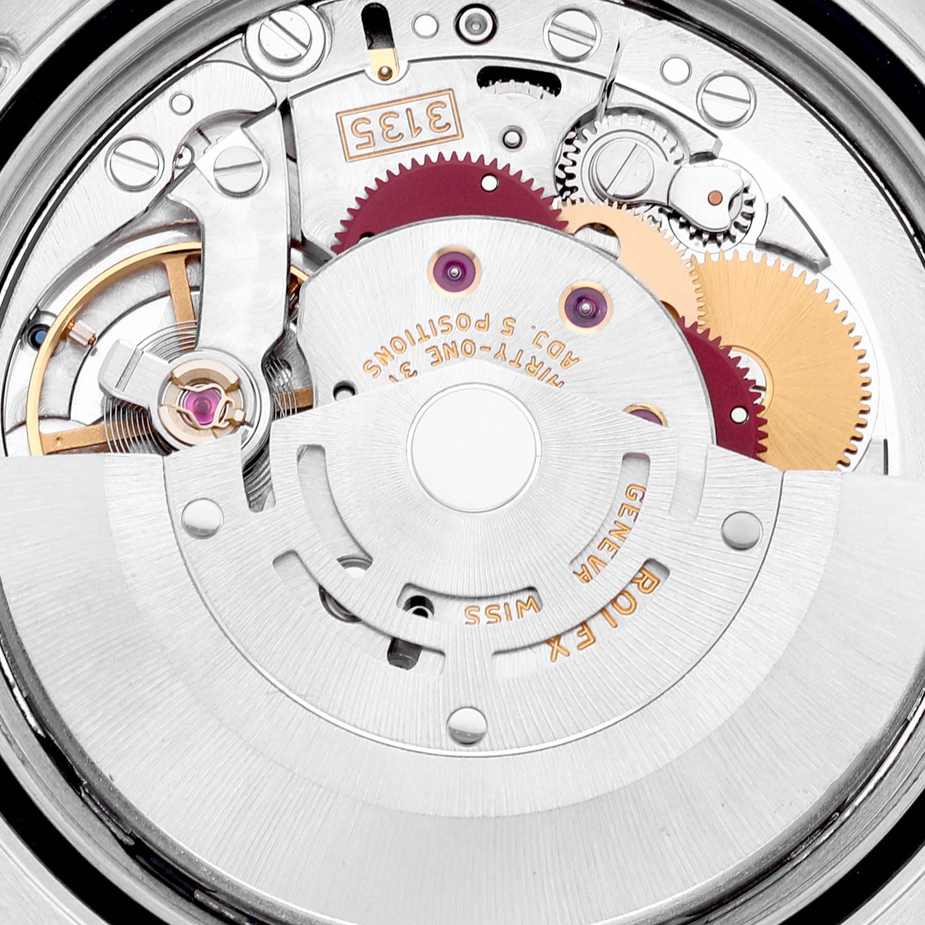 This image shows a close-up view of the movement mechanism of a Rolex Turn-o-Graph 116264 Men
s Stainless Steel Blue Dial 116264 Men
s Stainless Steel Blue Dial watch.