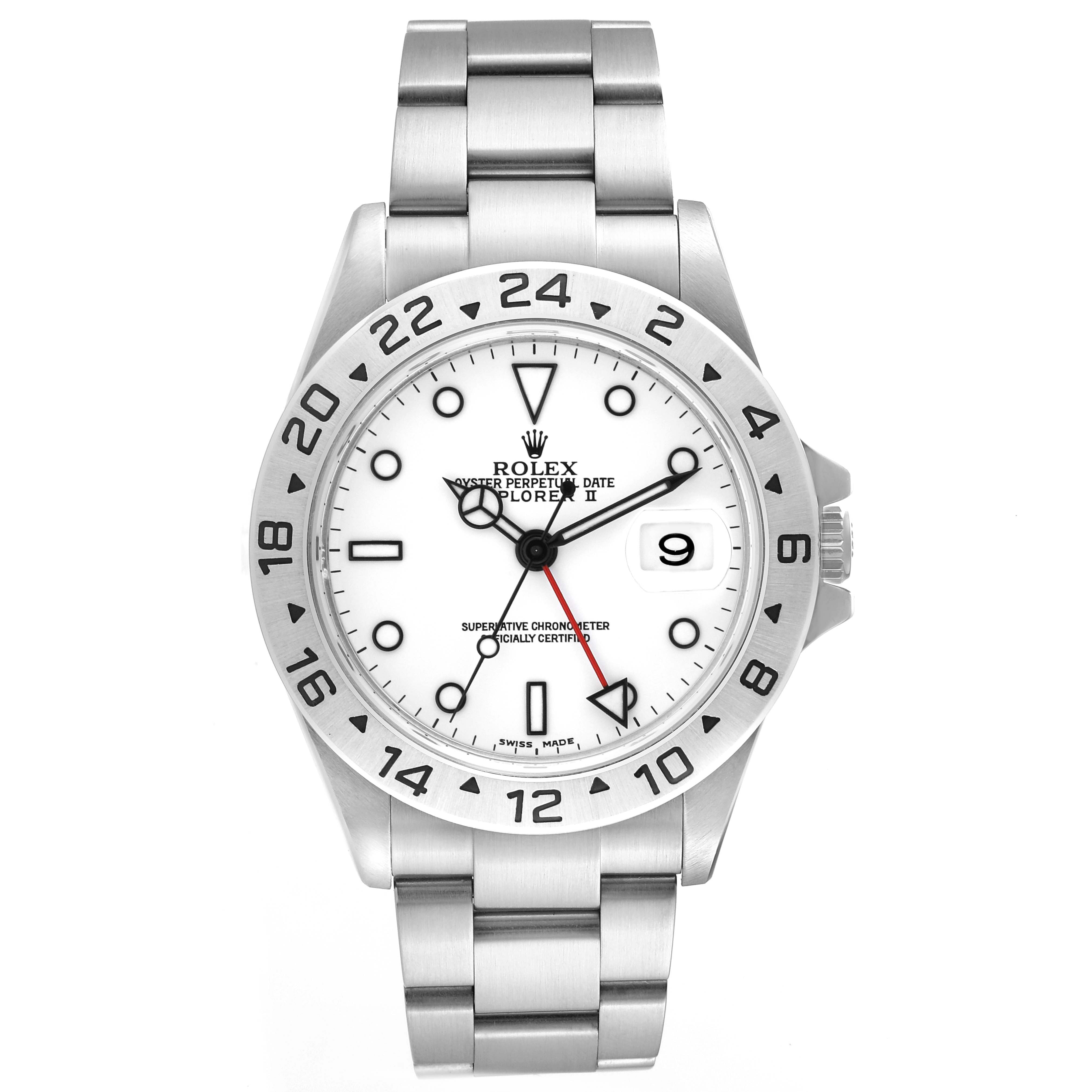 The image shows a Rolex Explorer 16570 Men's Stainless Steel White Dial 16570 Men's Stainless Steel White Dial watch from a front angle, highlighting the dial, bezel, and bracelet.