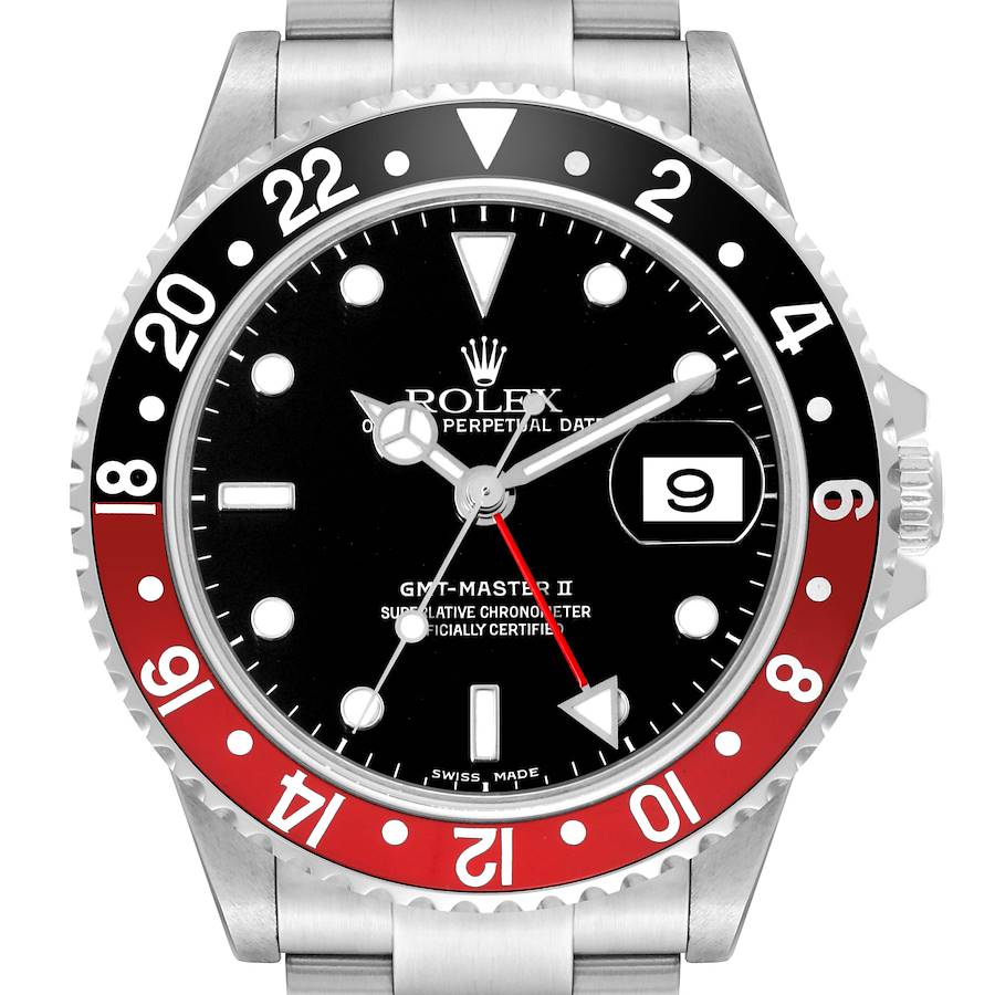 Rolex GMT Master II Black Red Coke Bezel Steel Mens Watch 16710 SwissWatchExpo