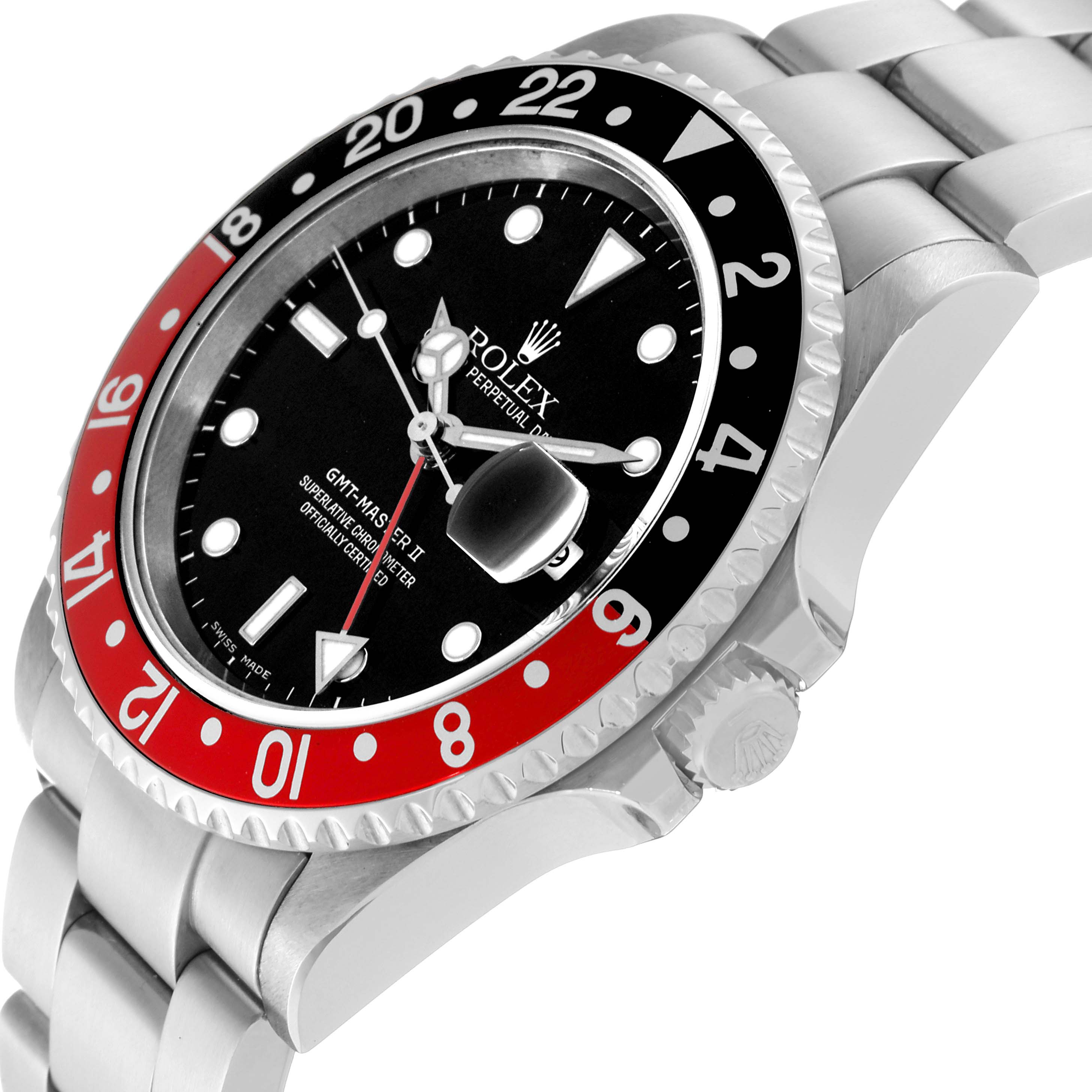 The Rolex GMT-Master 16710 Men
s Stainless Steel Black Dial 16710 Men
s Stainless Steel Black Dial watch is shown at an angled close-up, highlighting the bezel, dial, crown, and part of the bracelet.