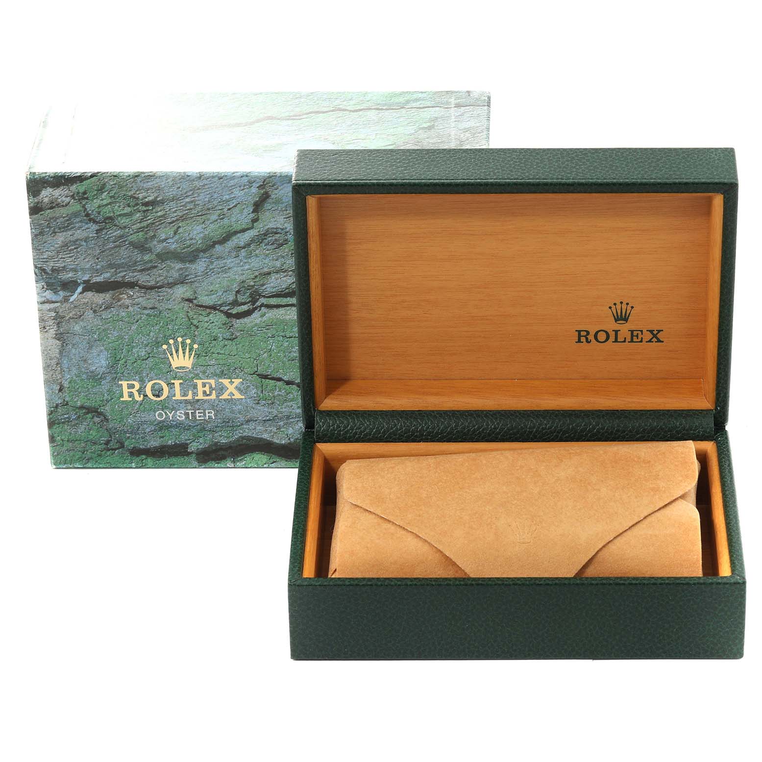 This image shows the packaging box and carrying case for a Rolex GMT-Master 16710 Men
s Stainless Steel Black Dial 16710 Men
s Stainless Steel Black Dial watch, seen from a front angle.