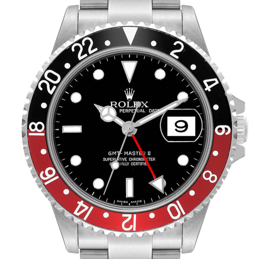 Rolex GMT Master II Black Red Coke Bezel Steel Mens Watch 16710 SwissWatchExpo