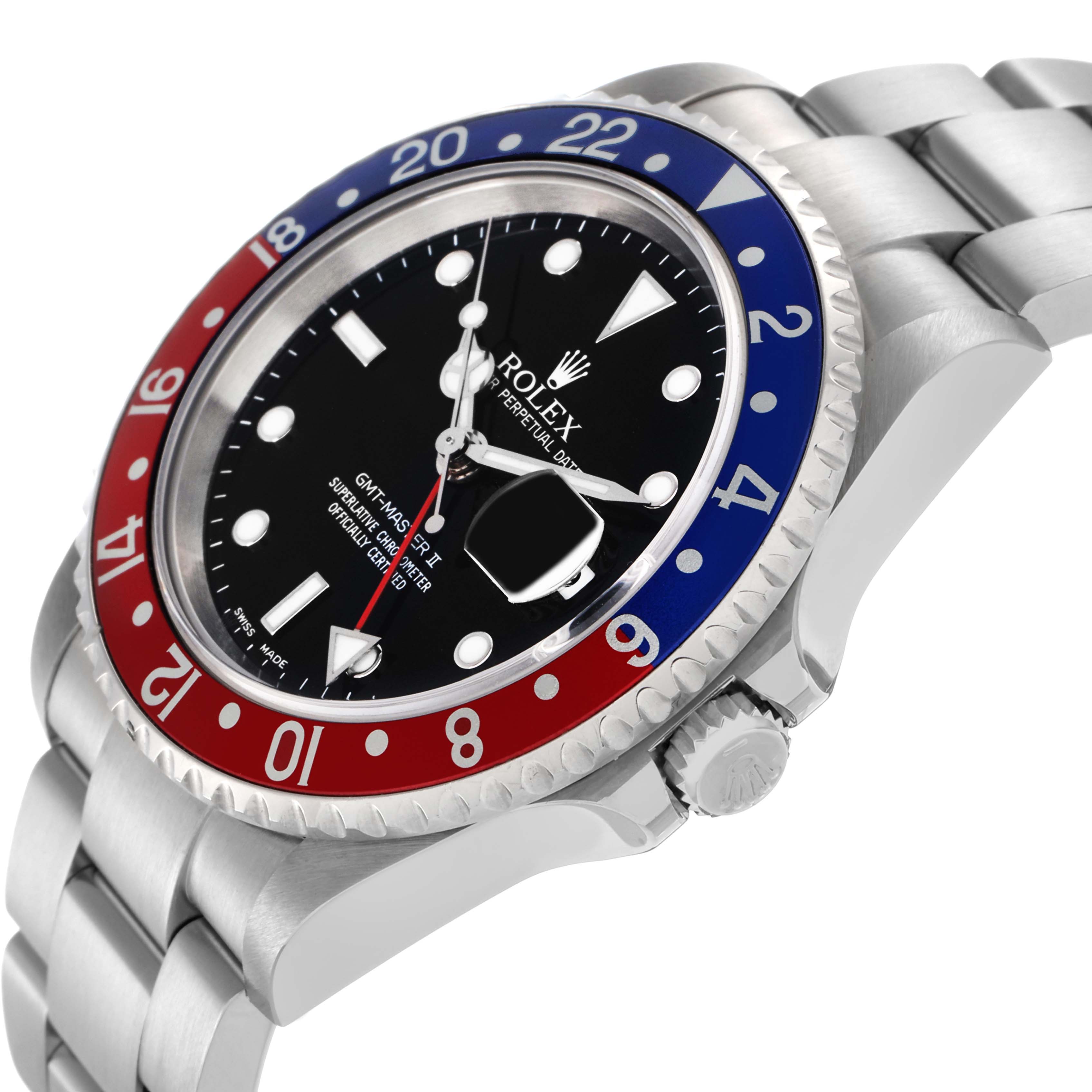 The Rolex GMT-Master 16710 Men
s Stainless Steel Black Dial 16710 Men
s Stainless Steel Black Dial watch is shown at a slight angle, highlighting the bezel, dial, and part of the bracelet.