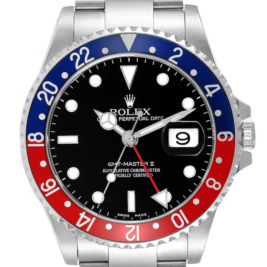 Rolex GMT Master II Blue Red Pepsi Bezel Steel Mens Watch 16710 Box Papers SwissWatchExpo