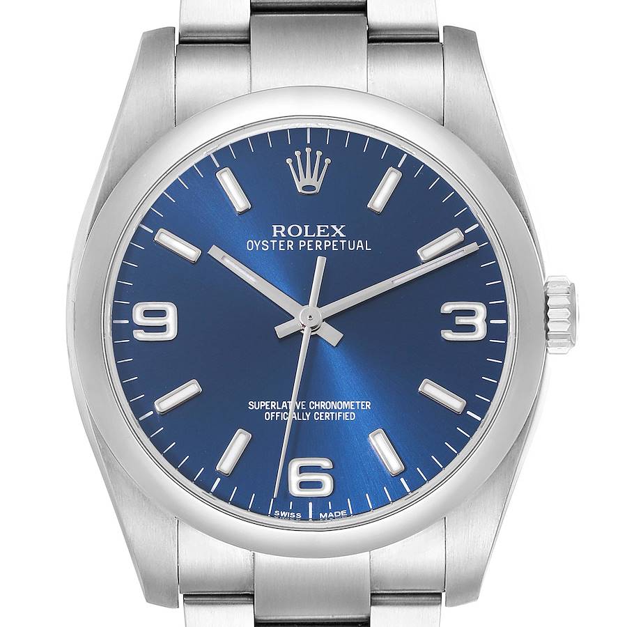 Rolex Oyster Perpetual 36mm Blue Dial Steel Mens Watch 116000 SwissWatchExpo