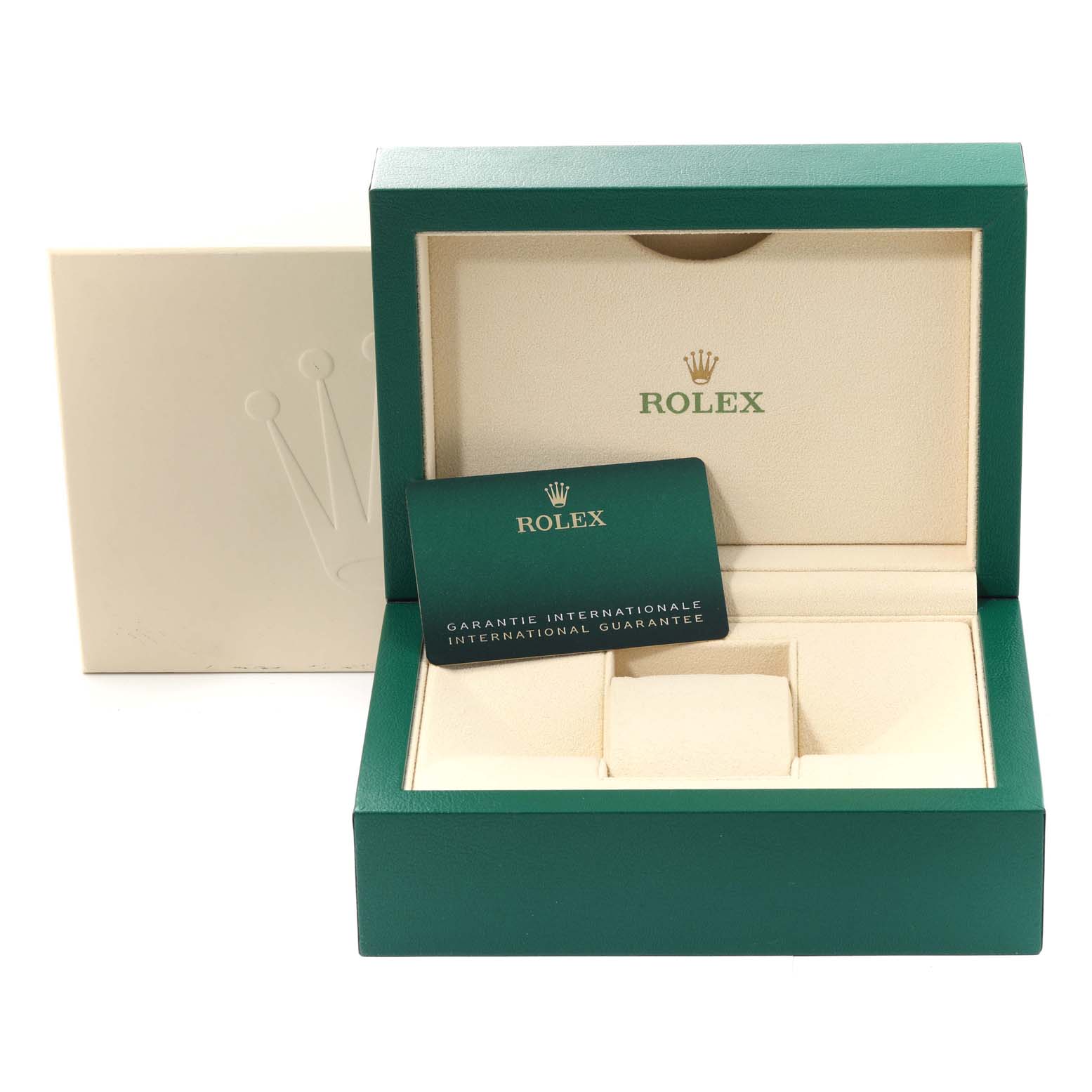The image shows the box and international guarantee card for a Rolex Oyster Perpetual 276200 Women's Stainless Steel Pink Dial 276200 Women's Stainless Steel Pink Dial watch.