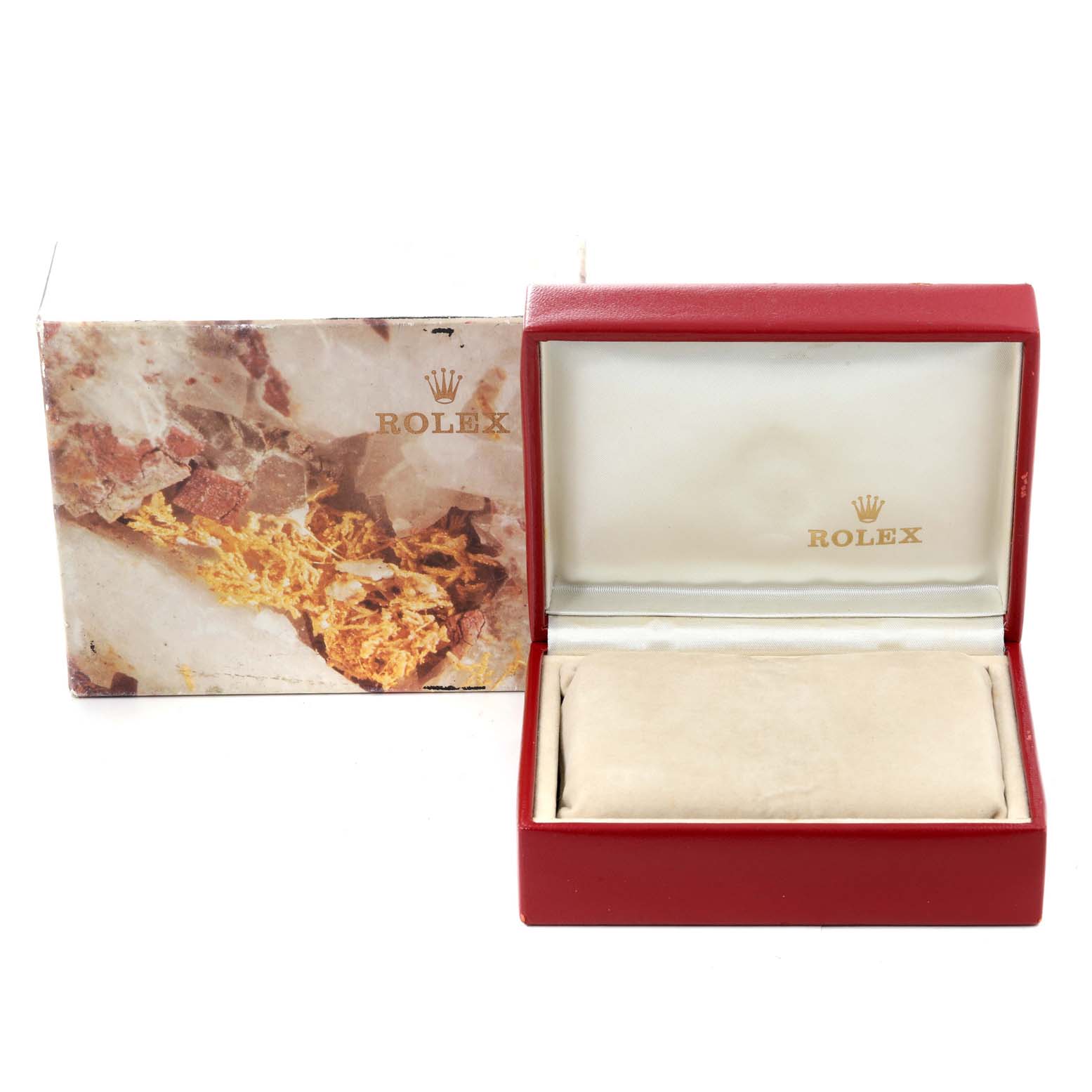 The image shows a Rolex Oyster Perpetual 67183 Women's Steel and Gold (two tone) Grey Dial 67183 Women's Steel and Gold (two tone) Grey Dial watch box and its outer packaging from a front angle.