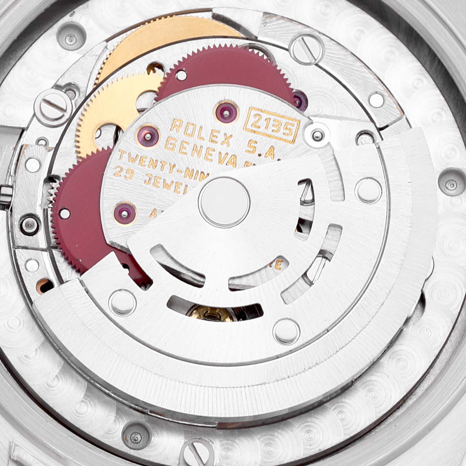 This image shows a close-up of the intricate movement and internal mechanism of the Rolex President 68289 Women's White Gold Silver Dial 68289 Women's White Gold Silver Dial model watch.