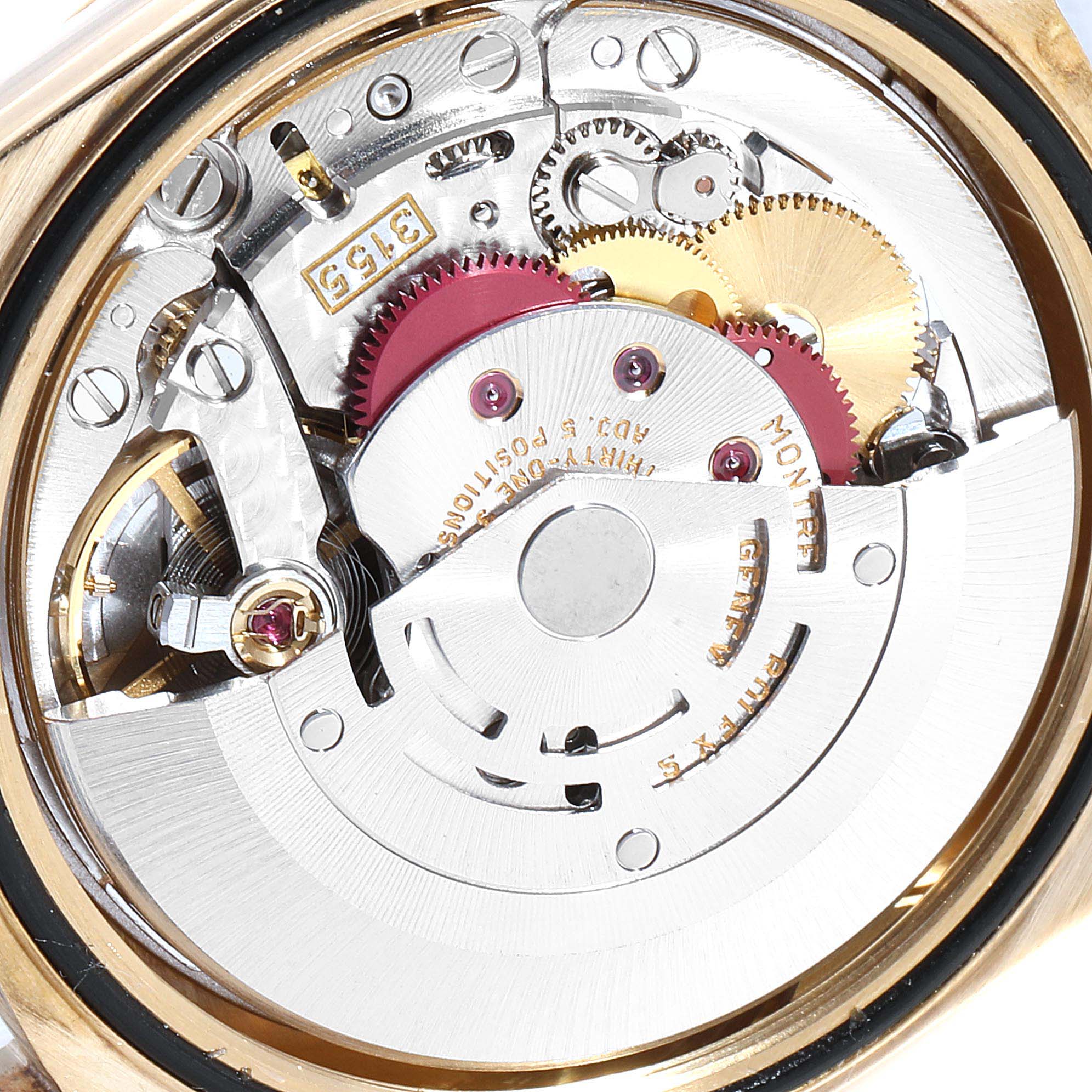 This image shows the internal mechanical movement of the Rolex President 18388 Men
s Yellow Gold Champagne Dial 18388 Men
s Yellow Gold Champagne Dial model watch.