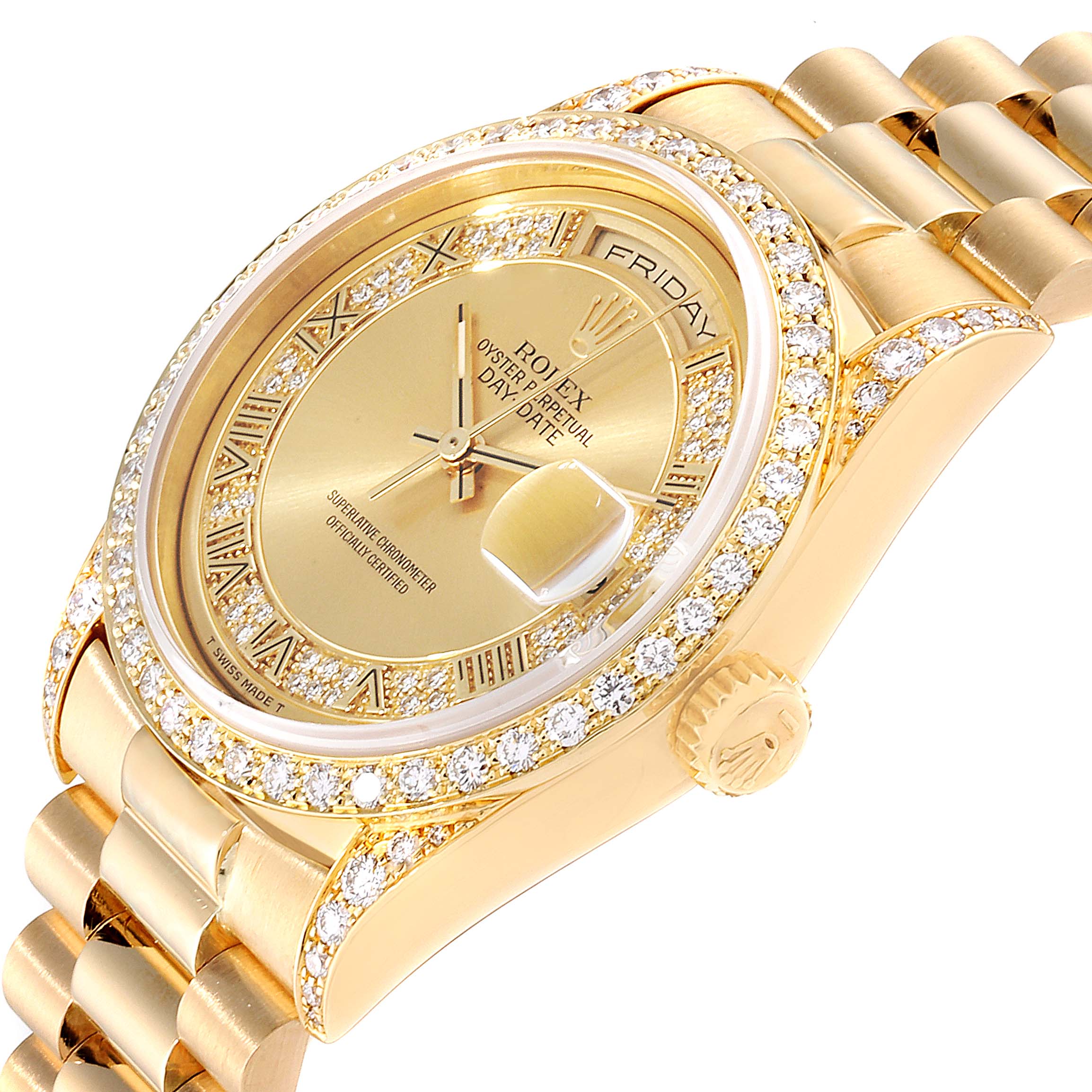 Rolex President Day-Date Yellow Gold Myriad Diamond Mens Watch 18388 ...