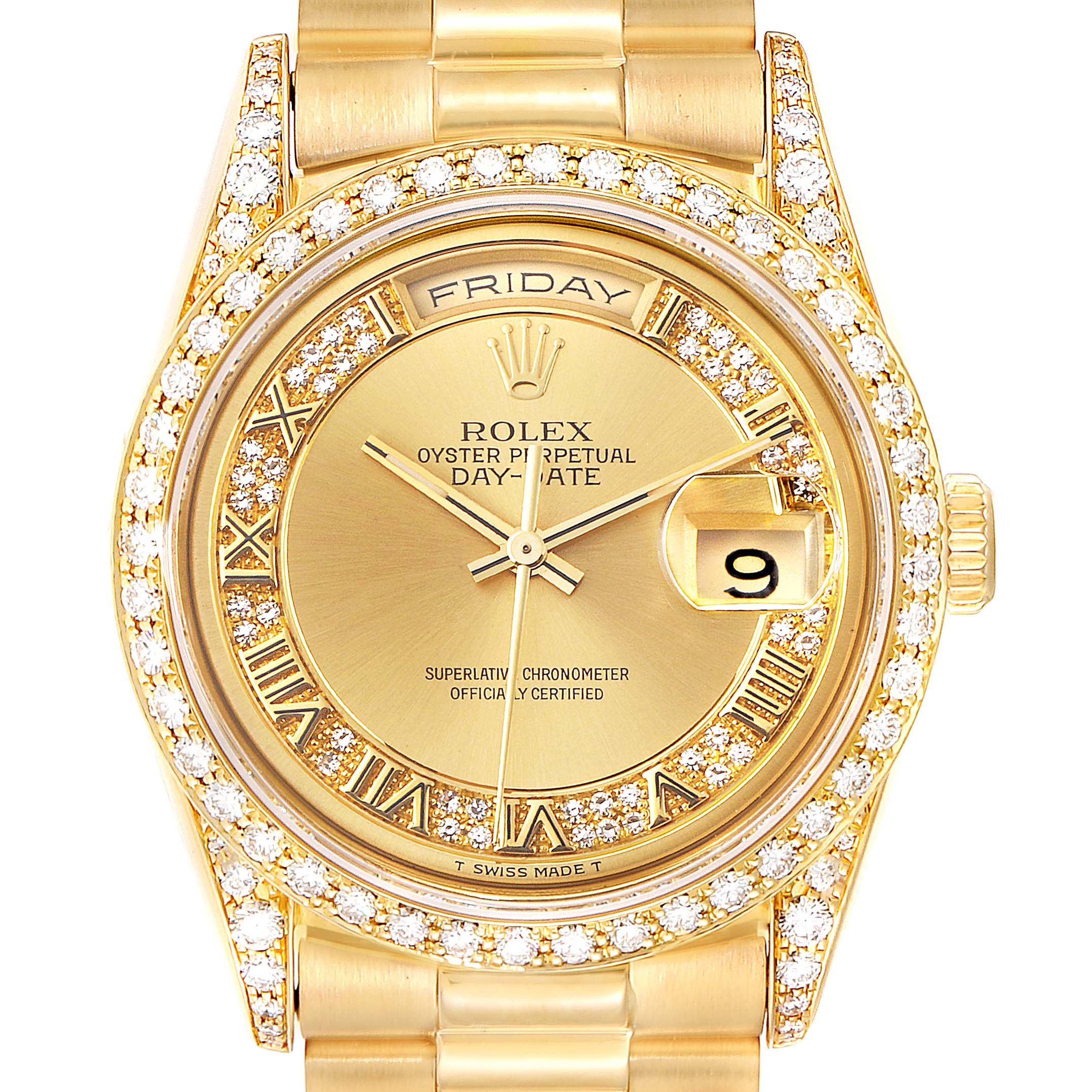 Rolex President Day-Date Yellow Gold Myriad Diamond Mens Watch 18388 ...