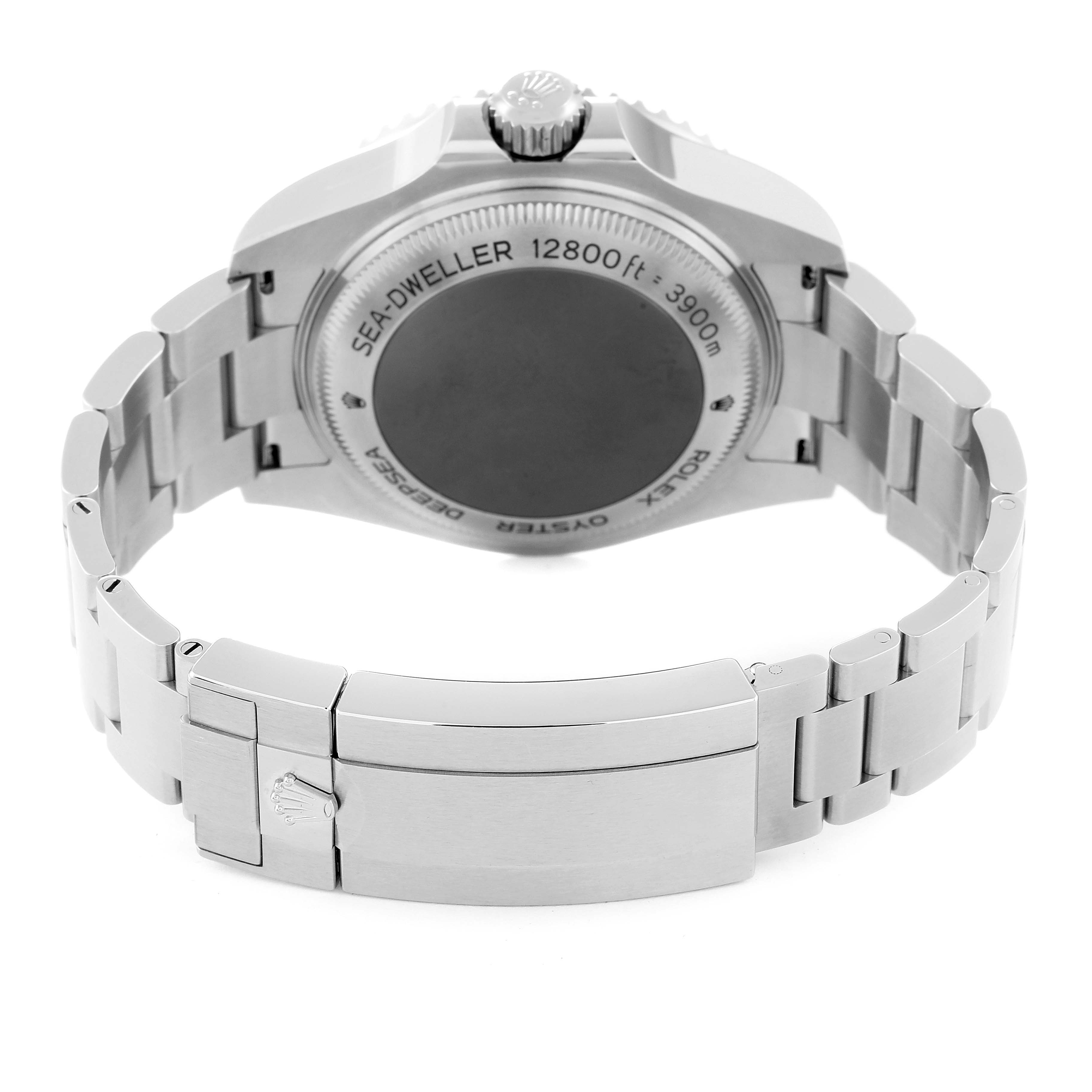 This image shows the back case and bracelet clasp of a Rolex Sea-Dweller 126660 Men
s Stainless Steel Black Dial 126660 Men
s Stainless Steel Black Dial watch.