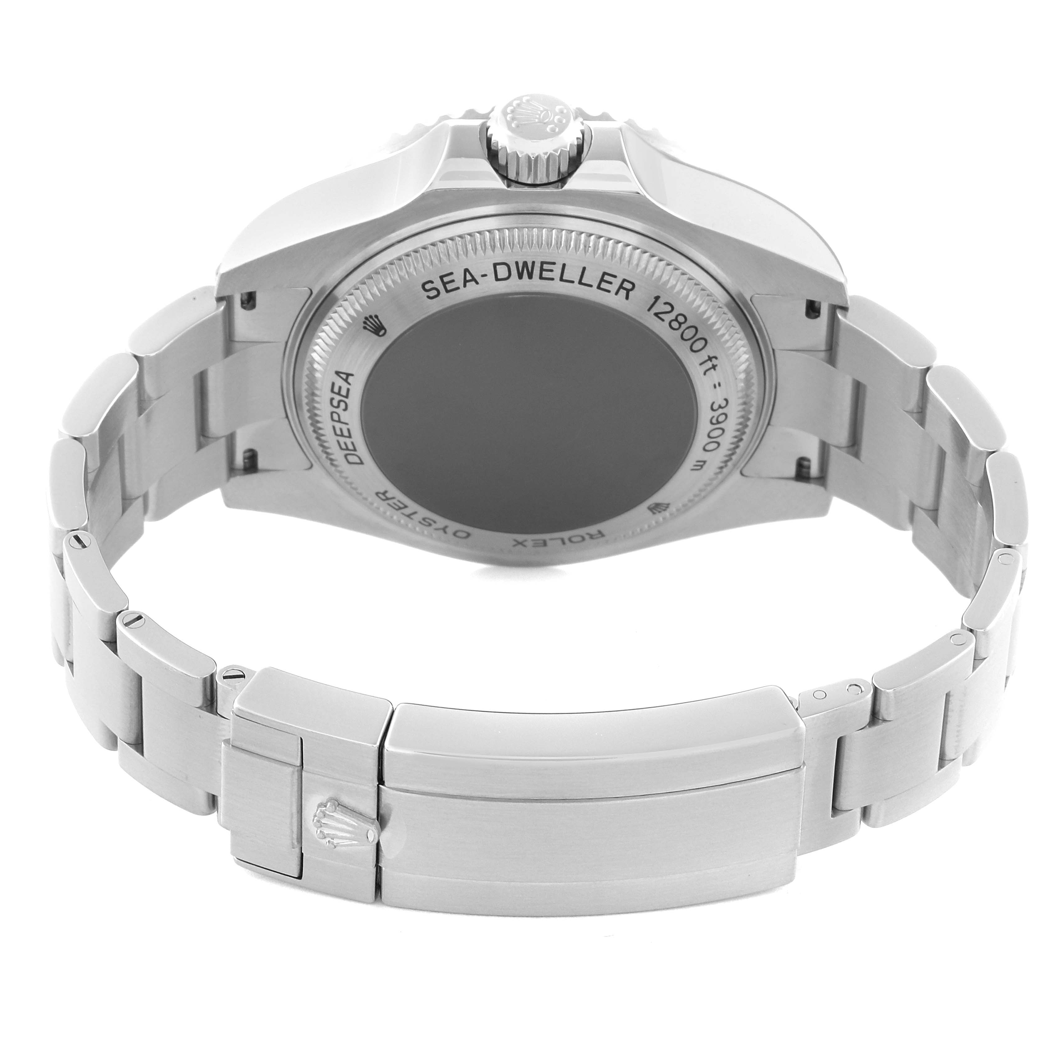 The image shows the back view of a Rolex Sea-Dweller 116660 Men's Stainless Steel Black Dial 116660 Men's Stainless Steel Black Dial watch, highlighting the case back and the stainless steel bracelet.