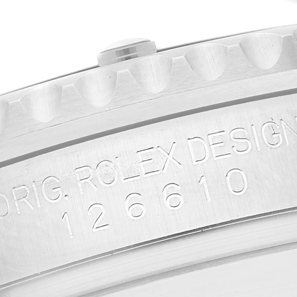 The image shows a close-up of the side case with the engravings of a Rolex Submariner 126610 Men
s Stainless Steel Black Dial 126610 Men
s Stainless Steel Black Dial model 126610.