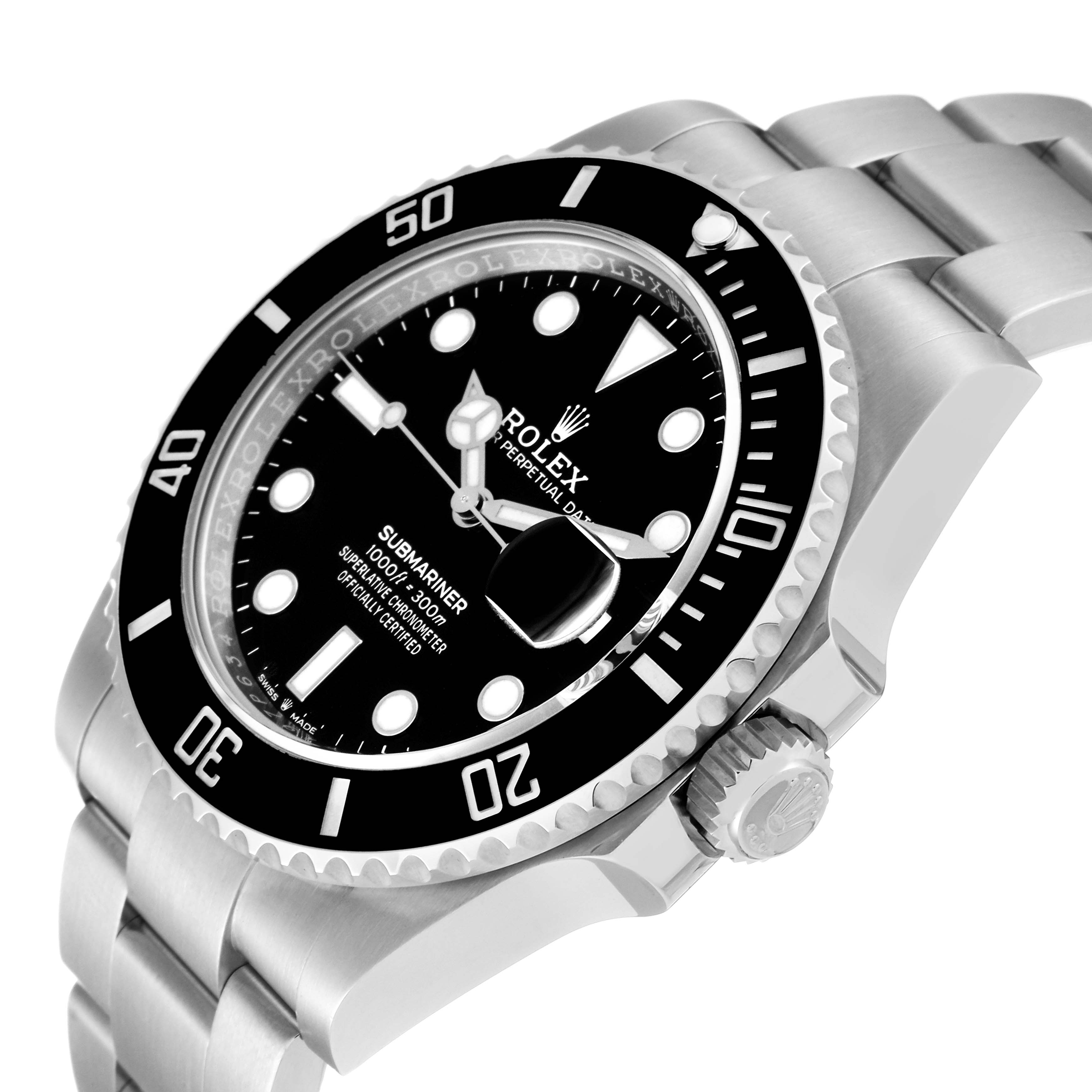 The image shows a side view angle of a Rolex Submariner 126610 Men
s Stainless Steel Black Dial 126610 Men
s Stainless Steel Black Dial watch, displaying the case, bezel, dial, and part of the bracelet.