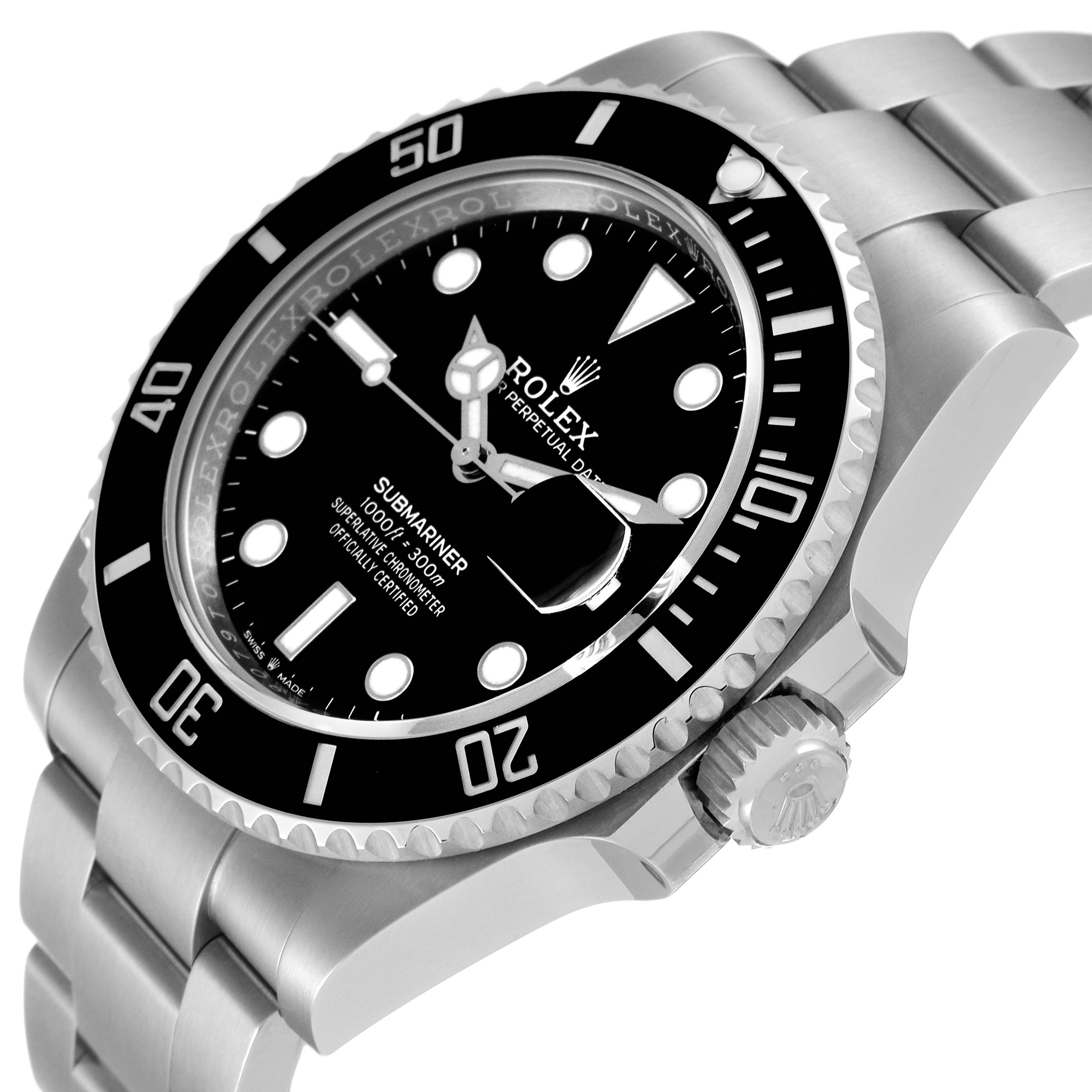 The image shows a Rolex Submariner 126610 Men
s Stainless Steel Black Dial 126610 Men
s Stainless Steel Black Dial watch from a side angle, highlighting the bezel, dial, and part of the bracelet.