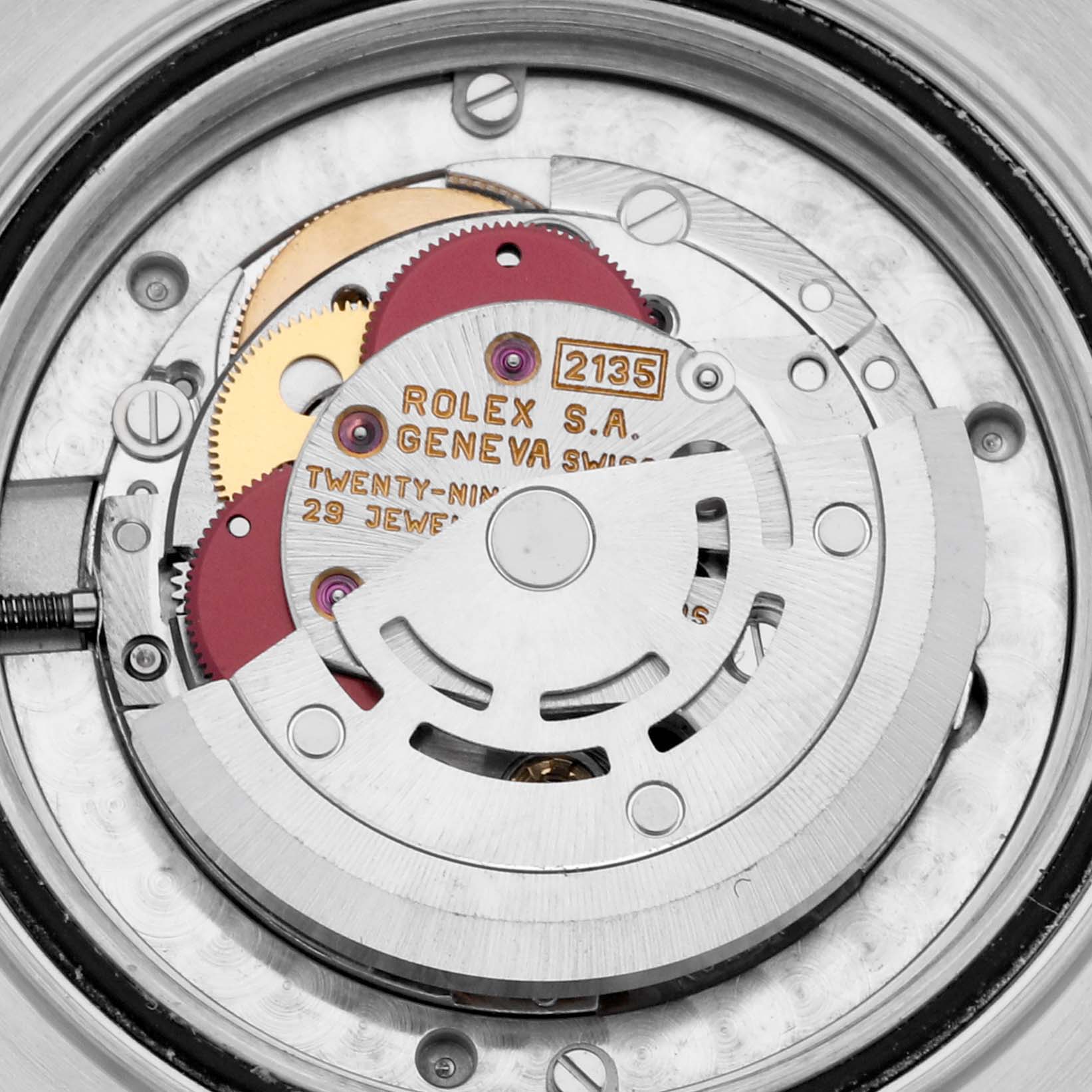 This image shows the internal mechanism of the Rolex Yacht-Master 68623 Men's Steel and Gold (two tone) White Dial 68623 Men's Steel and Gold (two tone) White Dial watch, highlighting gears and other mechanical components.