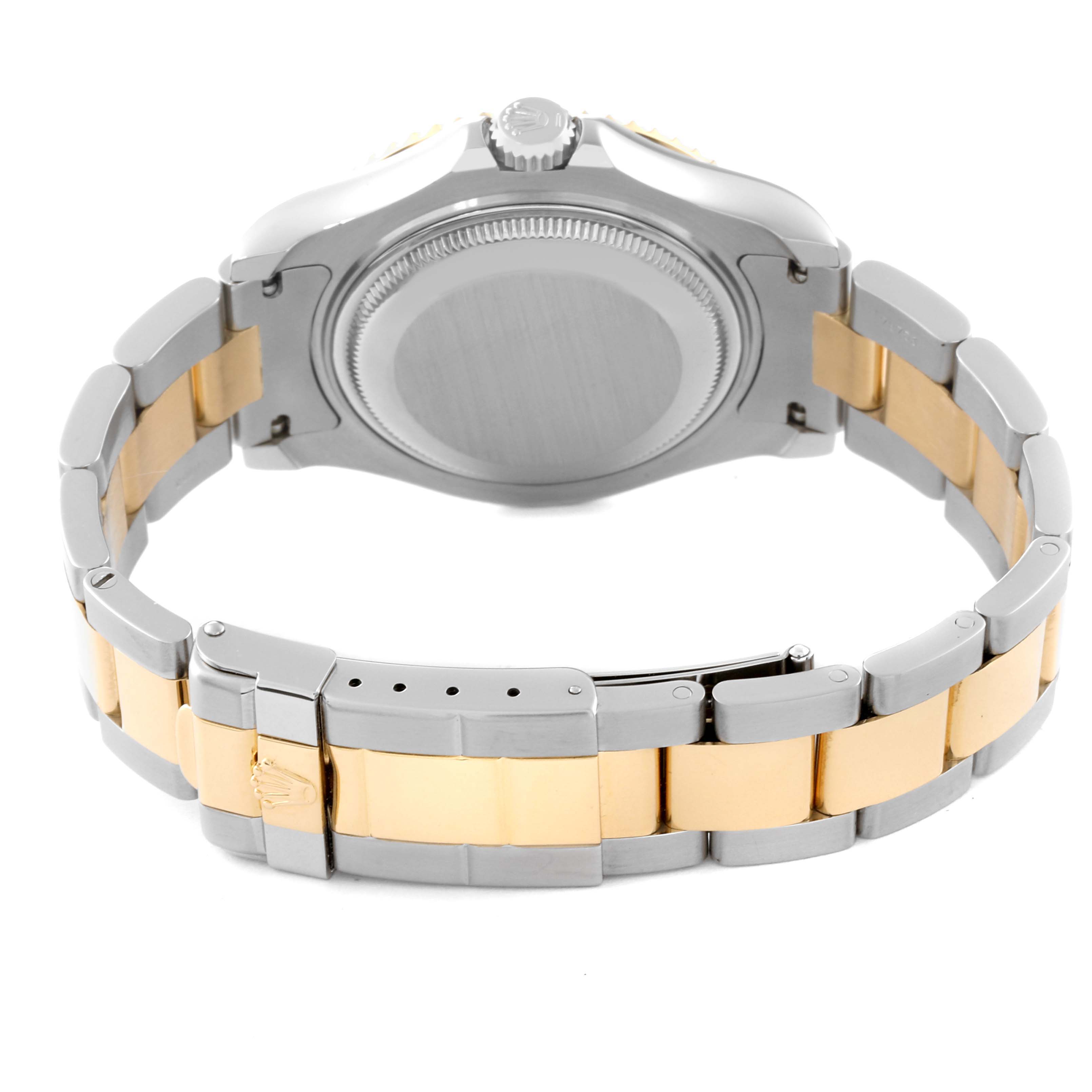 The image shows the back view of a Rolex Yacht-Master 68623 Men's Steel and Gold (two tone) White Dial 68623 Men's Steel and Gold (two tone) White Dial watch, highlighting its case back and two-tone bracelet.