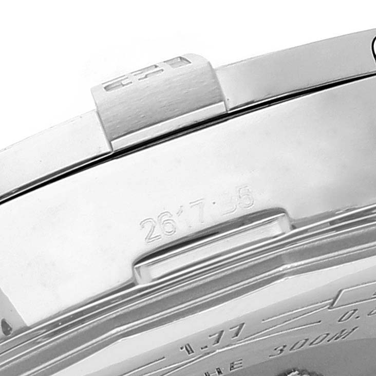 The image shows a close-up of the case back and part of the bezel of a Breitling Avenger A3239011-C872-170A Men's Stainless Steel Mother of Pearl Dial A3239011-C872-170A Men's Stainless Steel Mother of Pearl Dial watch.