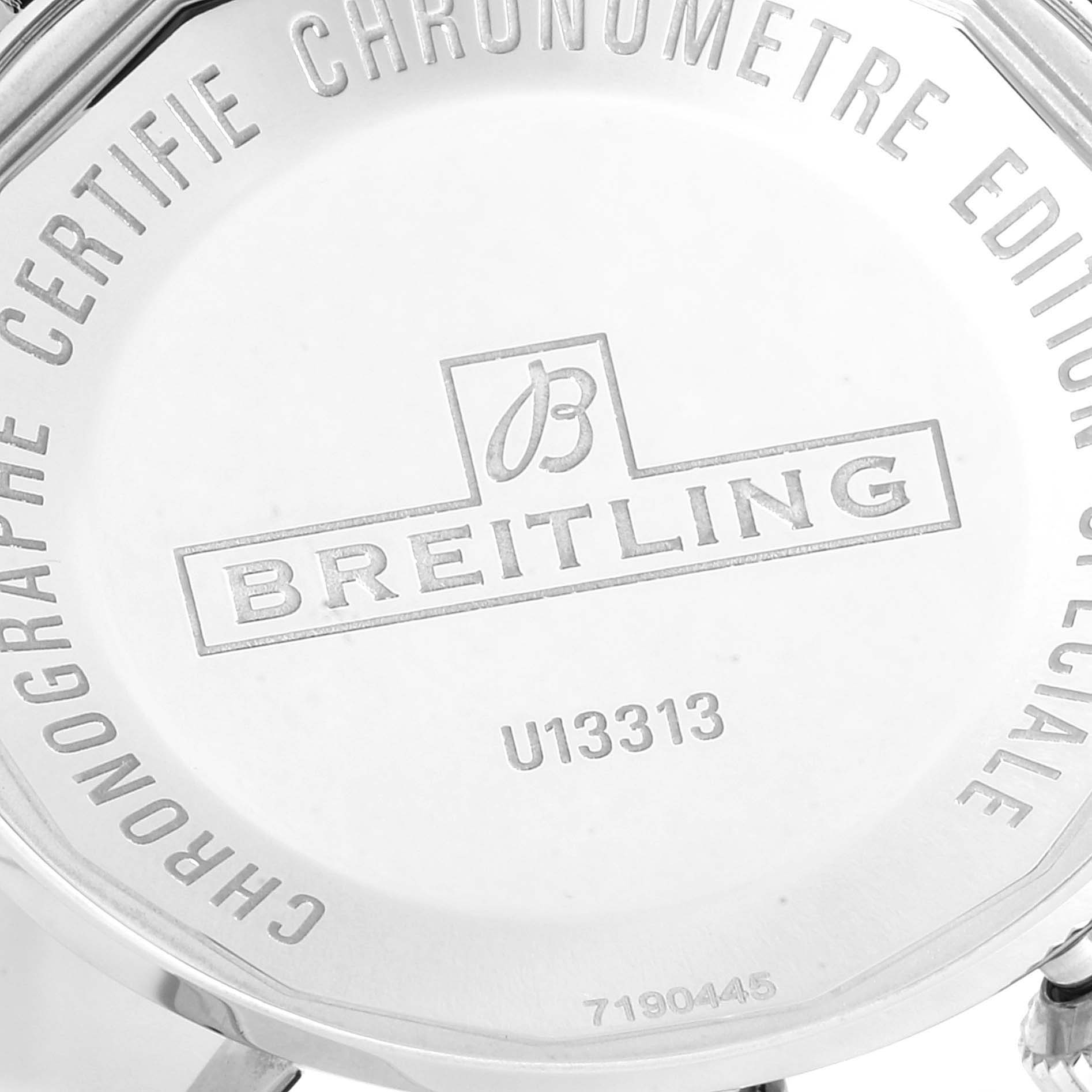 The image shows the back case of a Breitling Superocean U1331312/BG50/279S/A20D.4 Men's Stainless Steel Black Dial U1331312/BG50/279S/A20D.4 Men's Stainless Steel Black Dial watch, highlighting the engraved brand logo and model details.