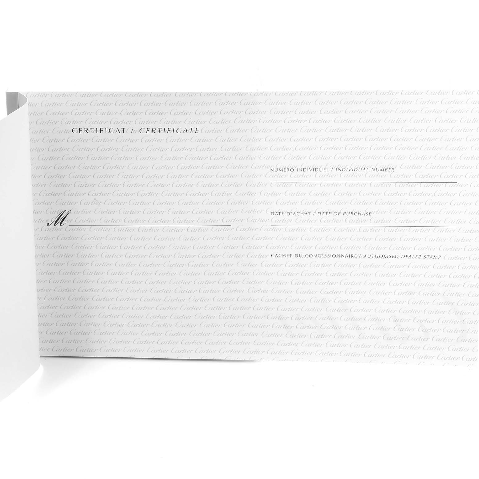 The image shows a certificate card for the Pasha model by Cartier.