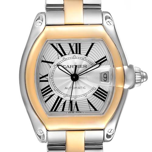 Photo of Cartier Roadster Yellow Gold Steel Silver Dial Mens Watch W62031Y4 Box Papers