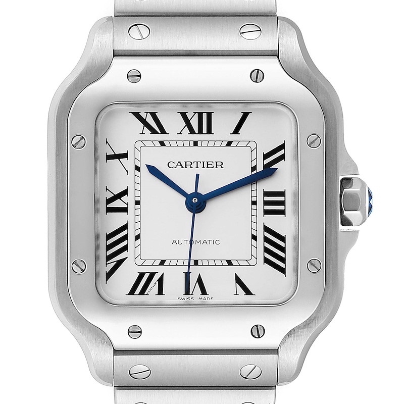 Cartier Santos de Cartier Medium Steel Mens Watch WSSA0010 Unworn SwissWatchExpo