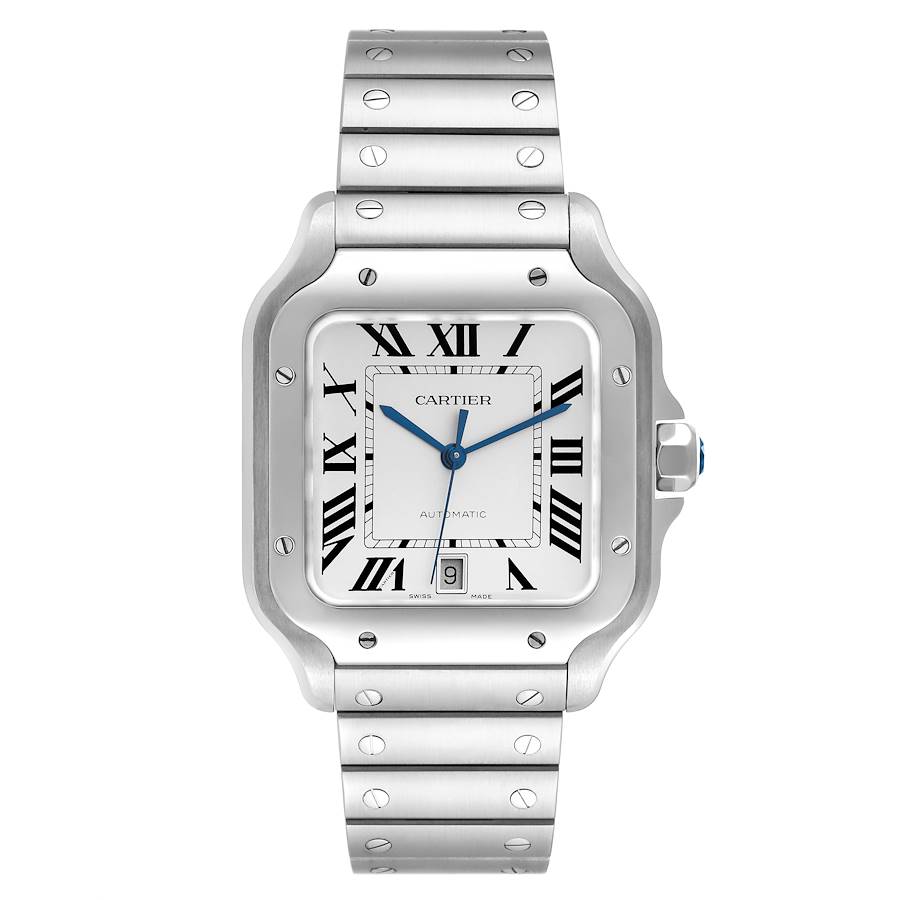 Cartier Santos Silver Dial Large Steel Mens Watch WSSA0018 Box