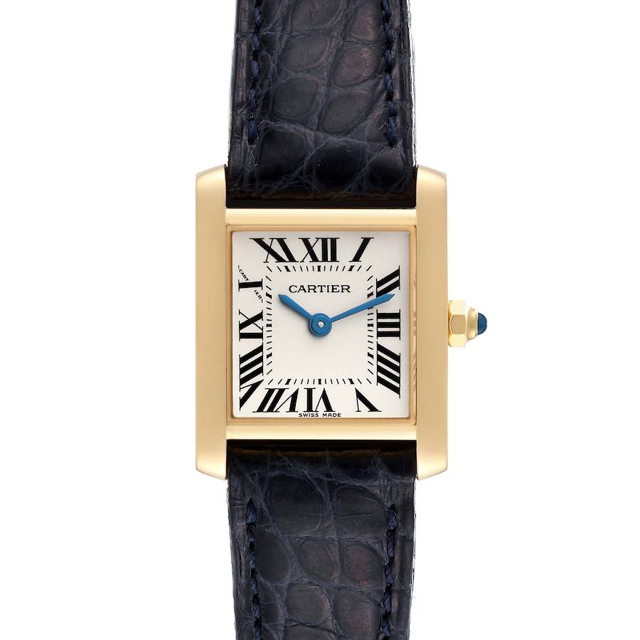 Cartier Tank Francaise Yellow Gold Blue Strap Ladies Watch W5000256 SwissWatchExpo