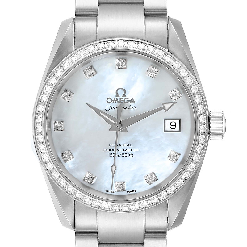 Omega Aqua Terra 36 Steel MOP Diamond Ladies Watch 2509.75.00 Box Card SwissWatchExpo