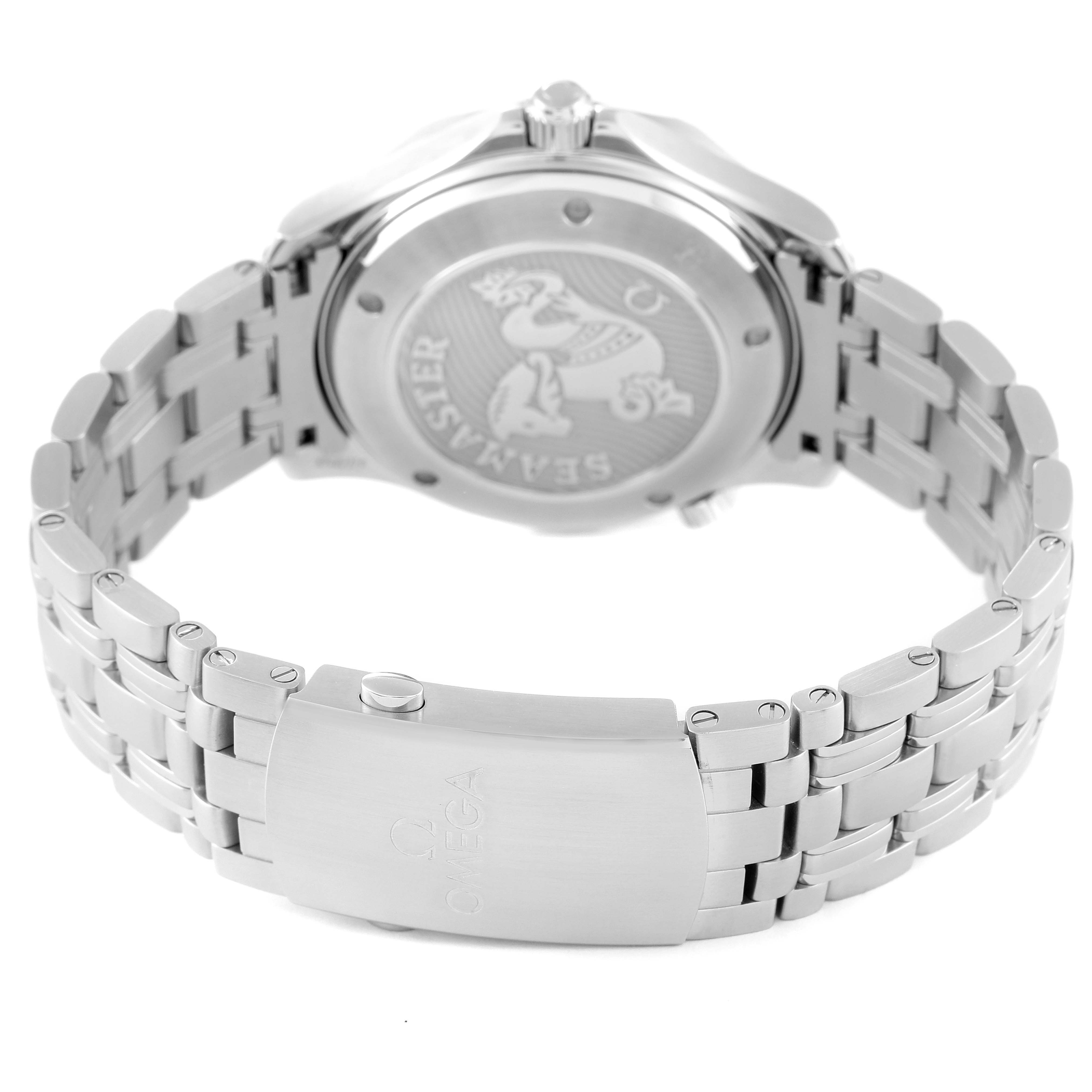 The image shows the back case and bracelet of the Omega Seamaster 212.30.41.20.03.001 Men's Stainless Steel Blue Dial 212.30.41.20.03.001 Men's Stainless Steel Blue Dial watch.