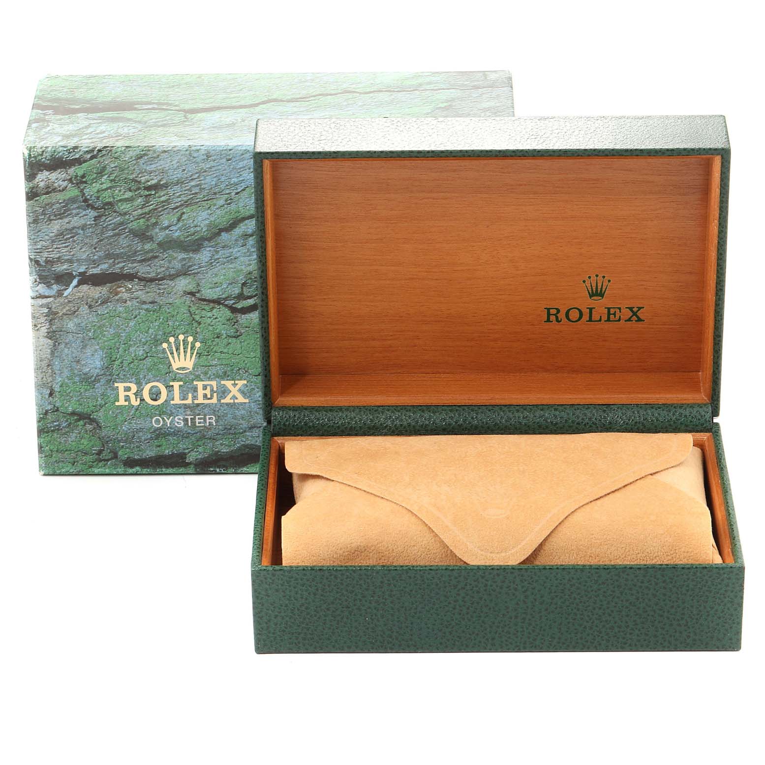 The image shows the packaging box and inner case for the Rolex Air-King 14000 Men's Stainless Steel Silver Dial 14000 Men's Stainless Steel Silver Dial model watch.