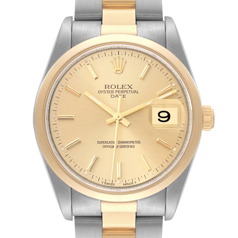 Rolex Date Steel Yellow Gold Champagne Dial Mens Watch 15203 SwissWatchExpo