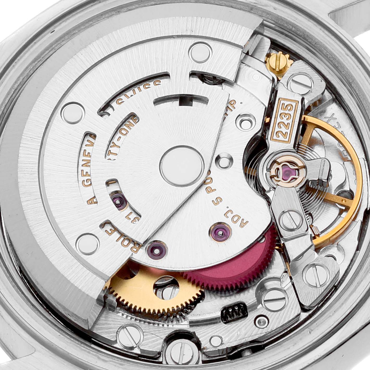 The image shows a close-up of the movement mechanism of a Rolex Datejust 79174 Women's Stainless Steel Silver Dial 79174 Women's Stainless Steel Silver Dial watch.