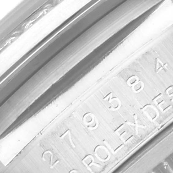 Close-up of the serial number engraving on the watch case of a Rolex Datejust 279384 Women's Stainless Steel Pink Dial 279384 Women's Stainless Steel Pink Dial model.