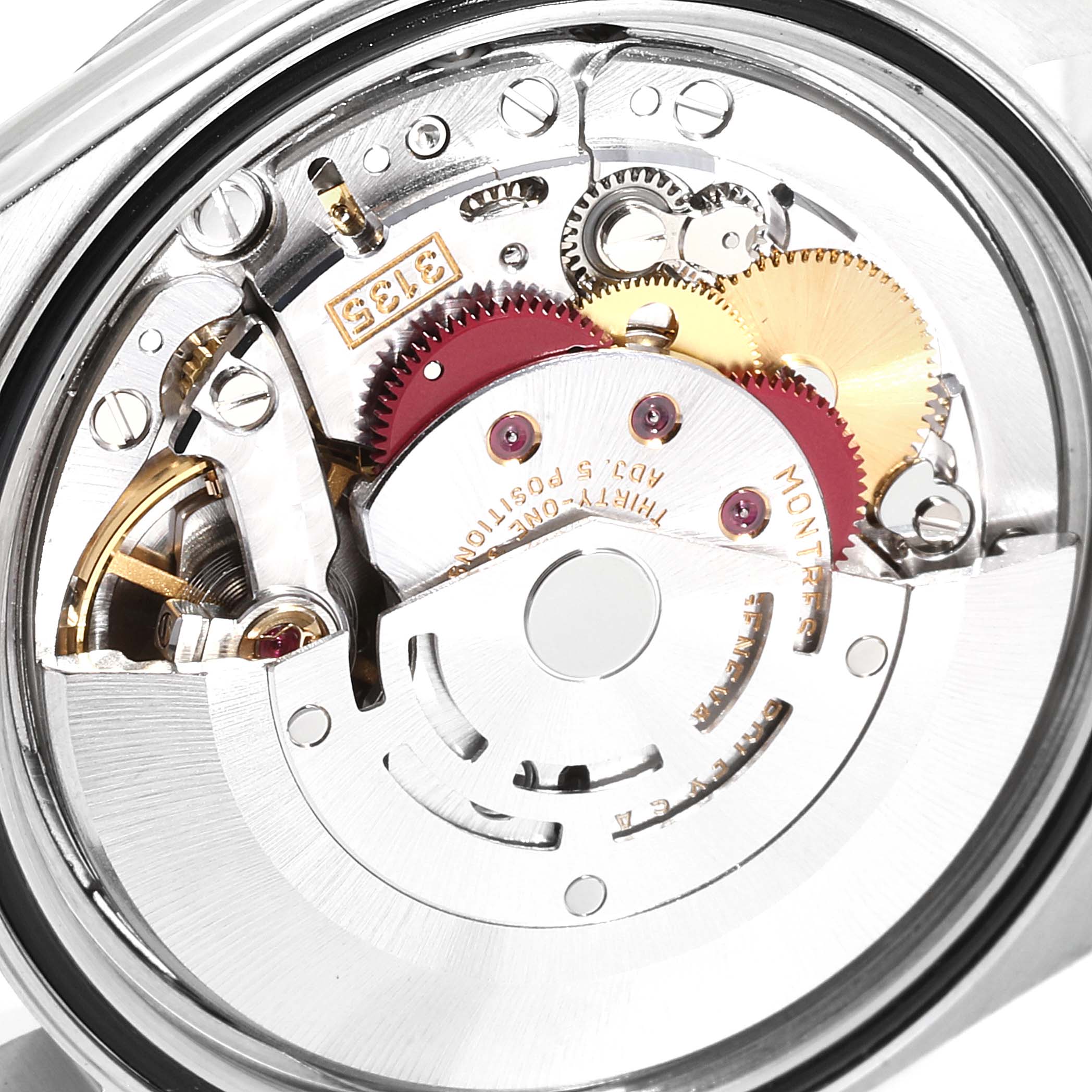 The image shows a close-up view of the movement mechanism inside a Rolex Datejust 16200 Men's Stainless Steel Silver Dial 16200 Men's Stainless Steel Silver Dial watch.