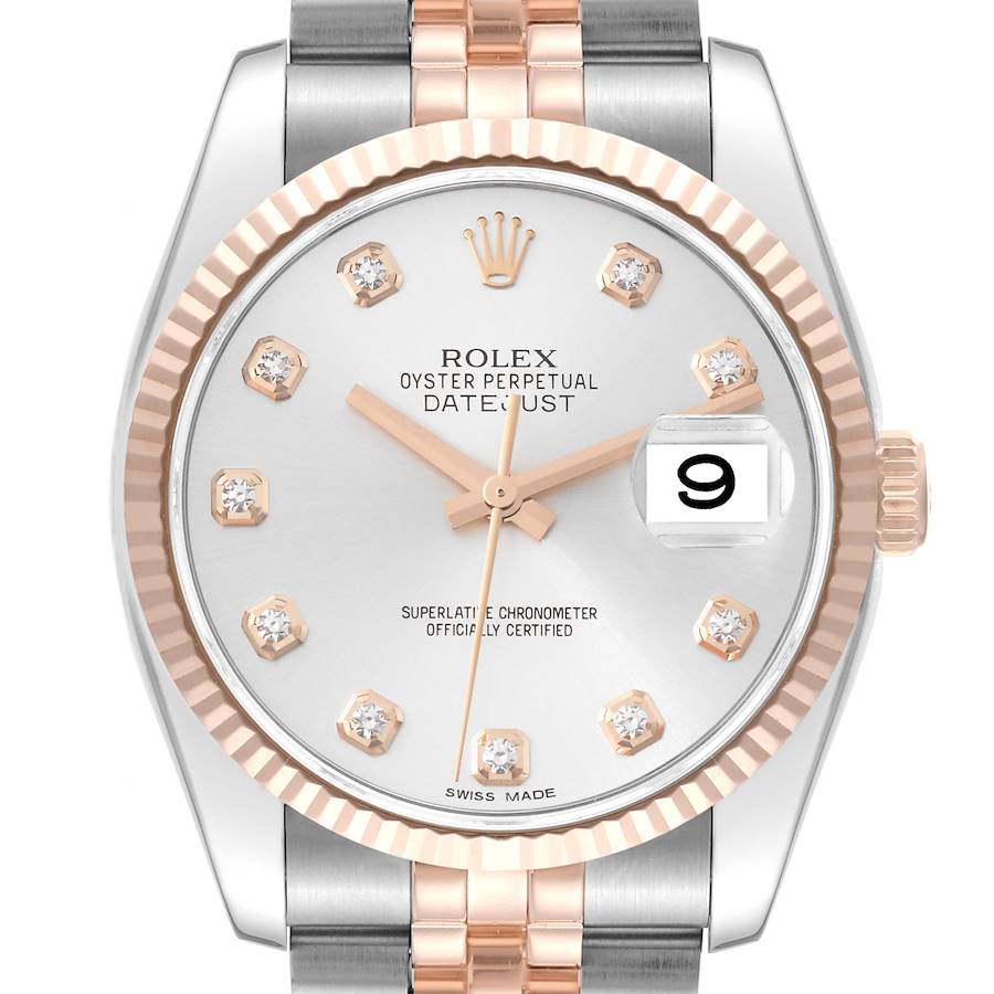 Rolex Datejust 36 Steel EveRose Gold Diamond Unisex Watch 116231 SwissWatchExpo