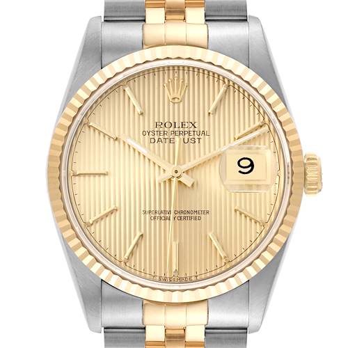 Photo of Rolex Datejust 36 Steel Yellow Gold Champagne Tapestry Dial Mens Watch 16233