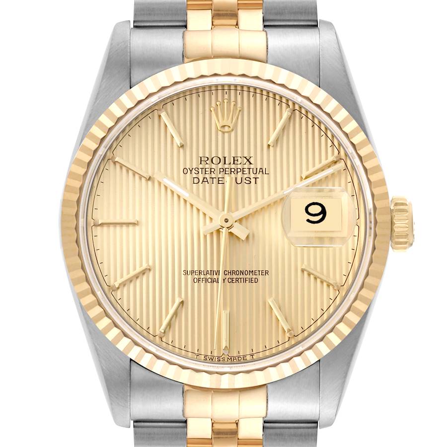 Rolex Datejust 36 Steel Yellow Gold Champagne Tapestry Dial Mens Watch 16233 SwissWatchExpo