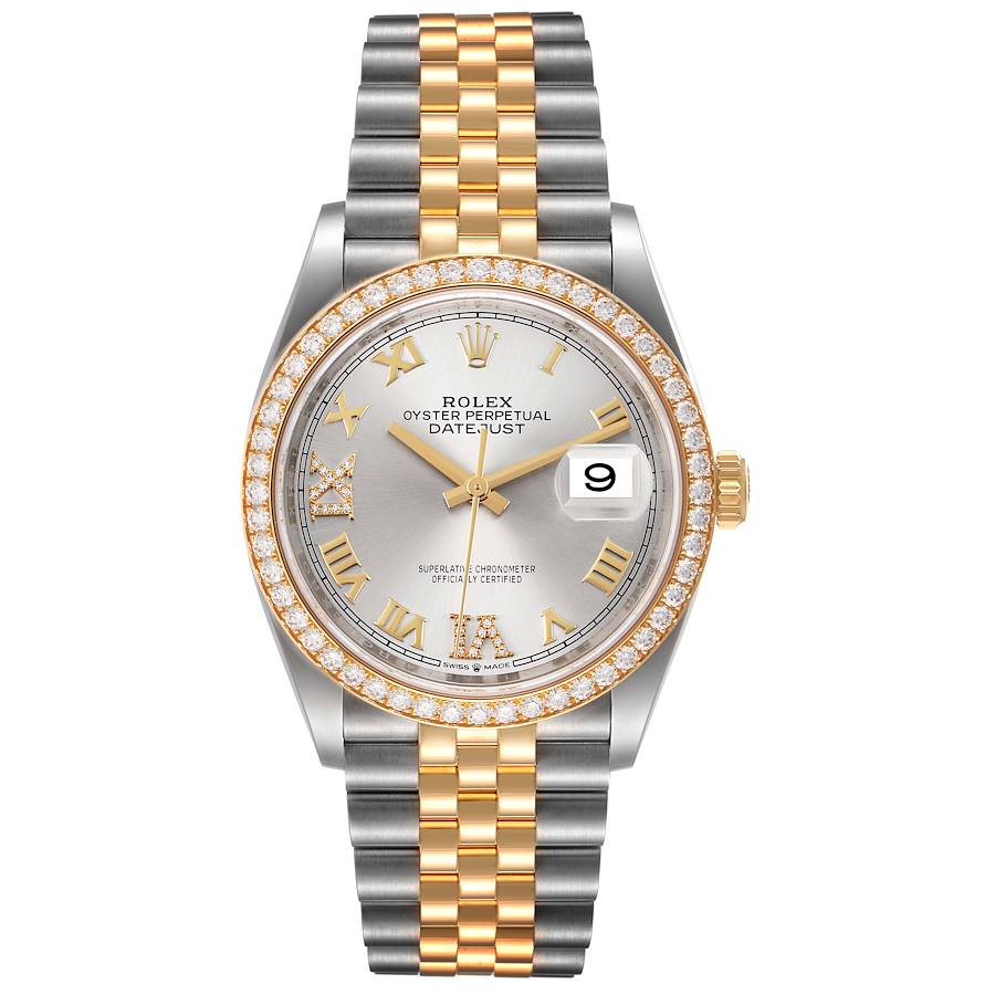 Rolex Datejust 36 Steel Yellow Gold Silver Dial Diamond Watch