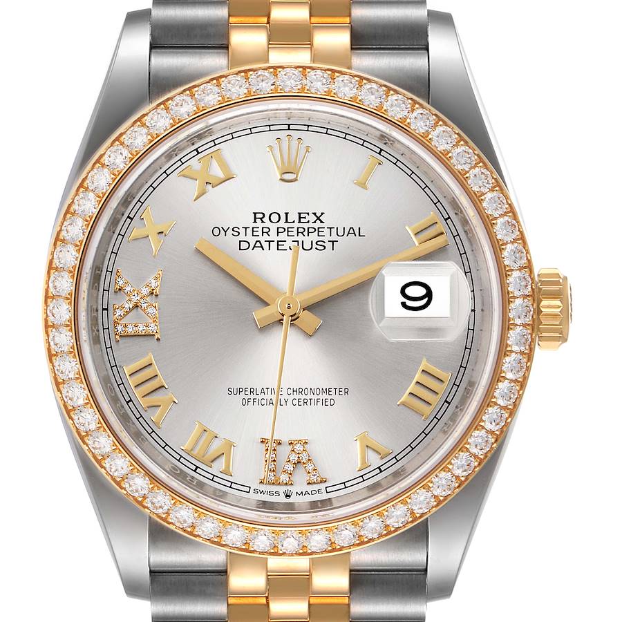 Rolex Datejust 36 Steel Yellow Gold Silver Dial Diamond Watch 126283 Unworn SwissWatchExpo