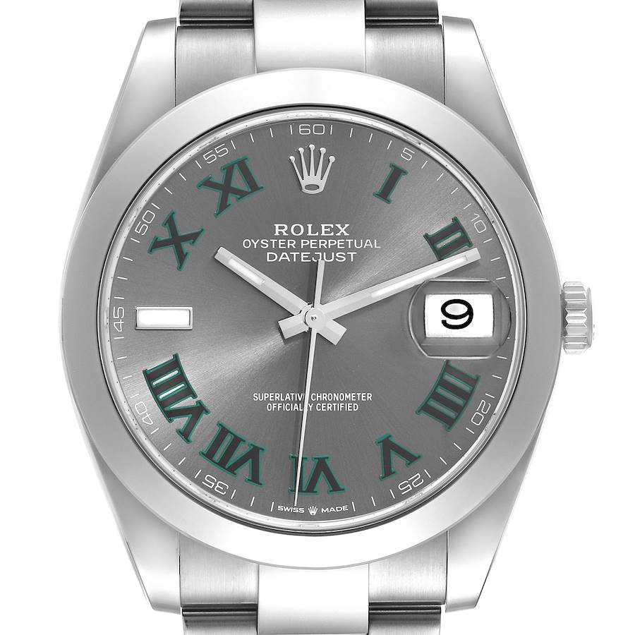 Rolex Datejust 41 Grey Green Wimbledon Dial Steel Mens Watch 126300 Box Card SwissWatchExpo