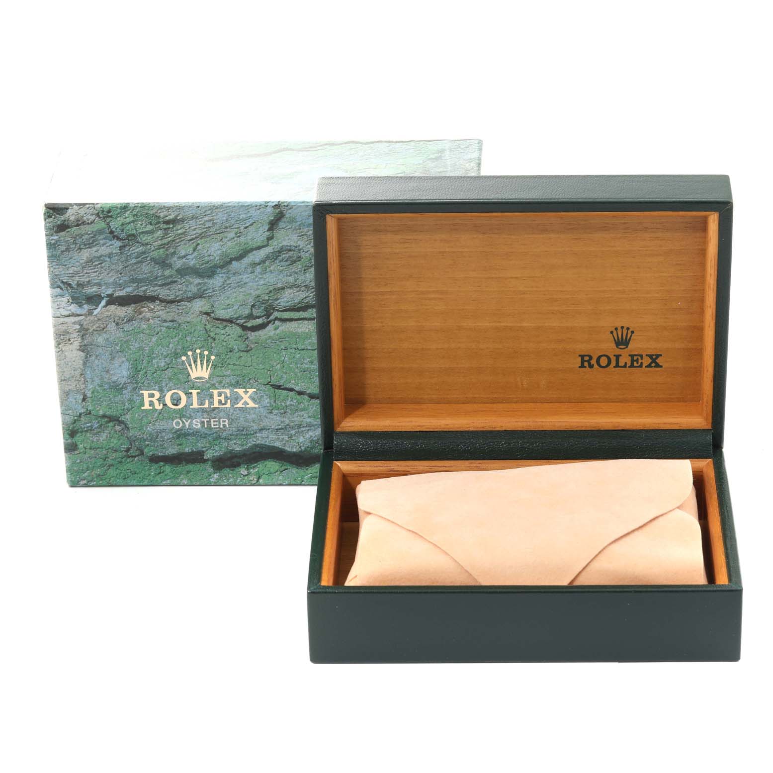 The image shows a Rolex Mid-Size 68273 Women's Steel and Gold (two tone) Champagne Dial 68273 Women's Steel and Gold (two tone) Champagne Dial watch box and outer packaging with an inner leather pouch.