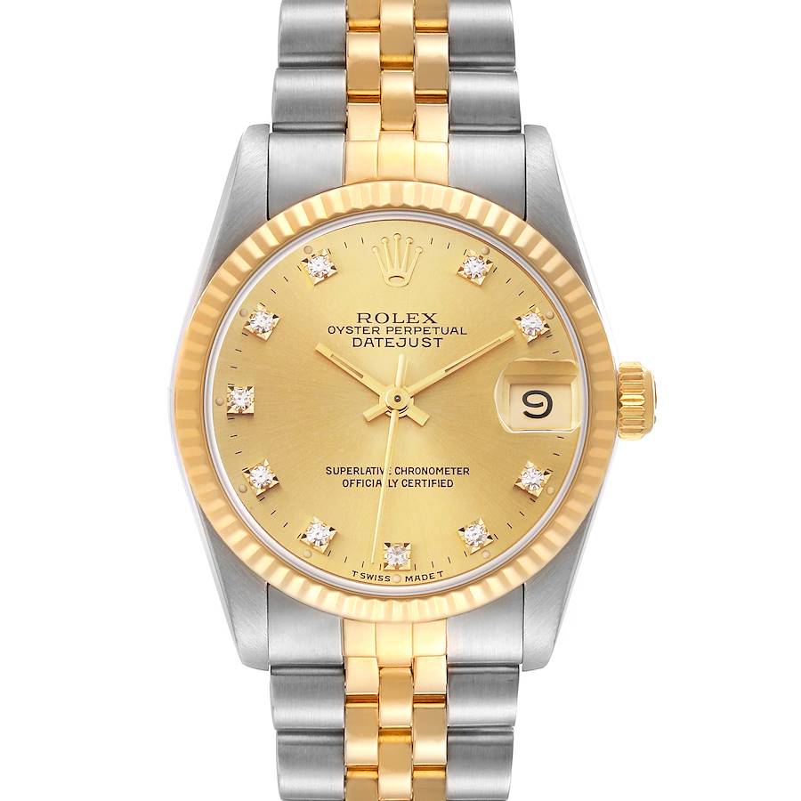 Rolex Datejust Midsize 31 Steel Yellow Diamond Gold Ladies Watch 68273 SwissWatchExpo