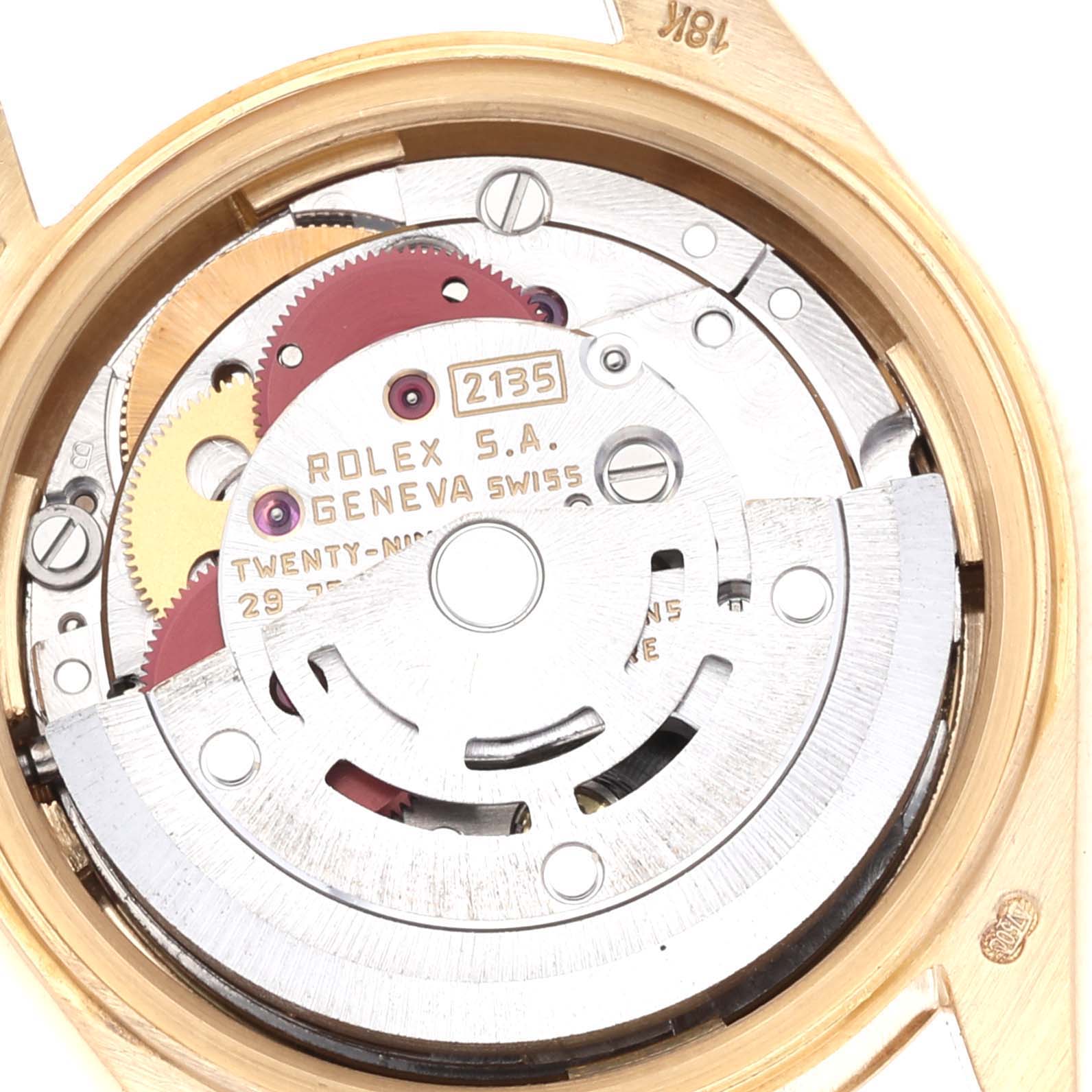 This image shows the internal movement mechanism of a Rolex President 69178 Women's Yellow Gold Champagne Dial 69178 Women's Yellow Gold Champagne Dial model watch from a top view.