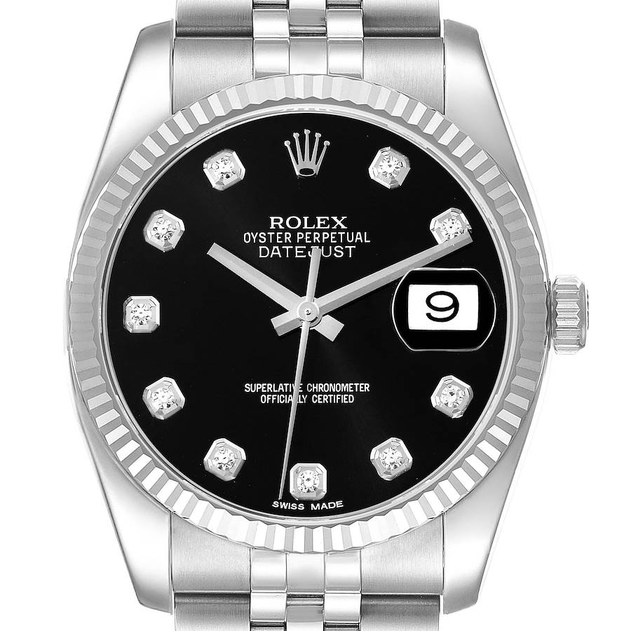 Rolex Datejust Steel White Gold Black Diamond Dial Mens Watch 116234 SwissWatchExpo