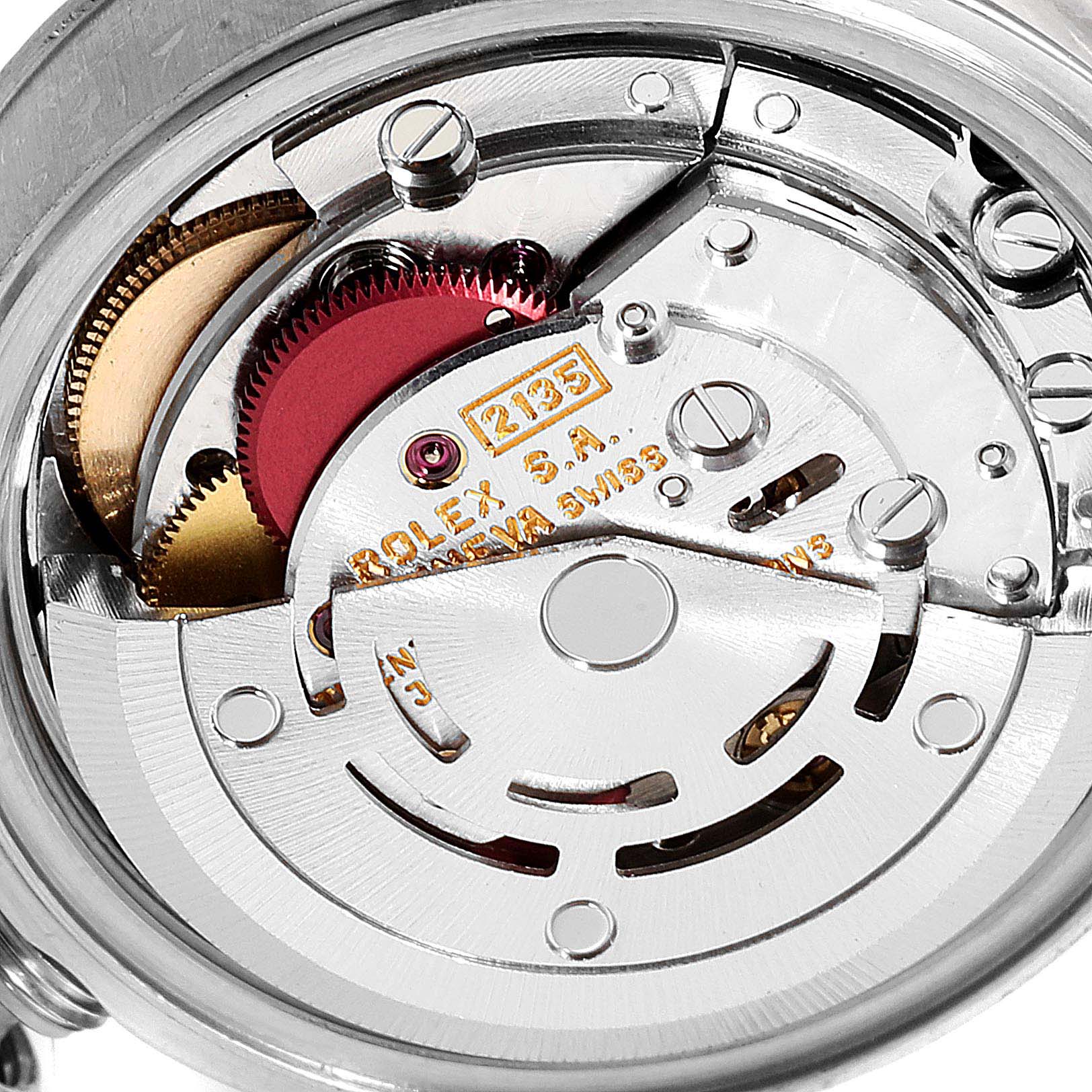 The image shows the movement and inner mechanical parts of a Rolex Datejust 69174 Women
s Stainless Steel Silver Dial 69174 Women
s Stainless Steel Silver Dial watch.