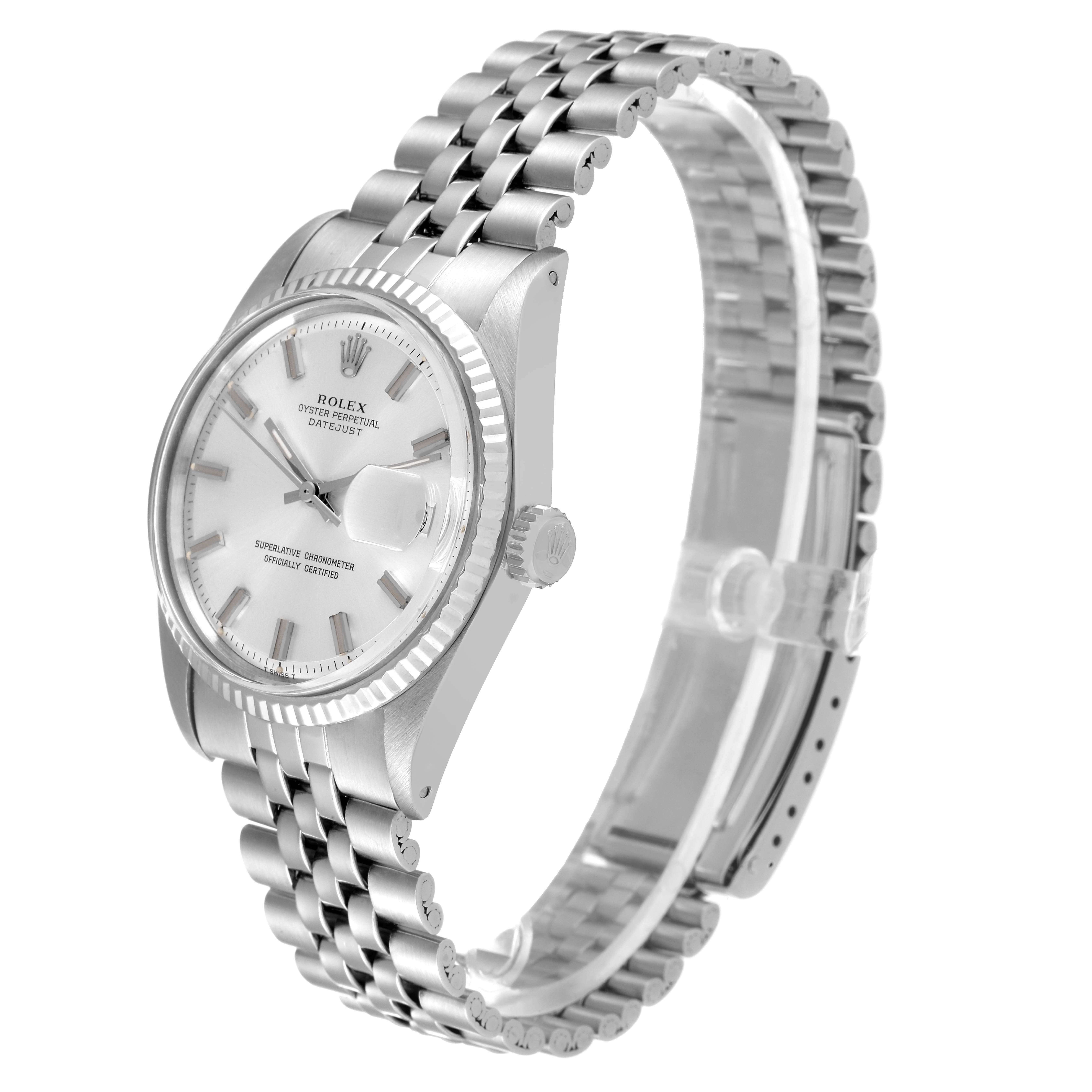 The Rolex Vintage Collection 1601 Men's Stainless Steel Silver Dial 1601 Men's Stainless Steel Silver Dial model is shown at a three-quarter angle, displaying its face, bezel, crown, and bracelet.