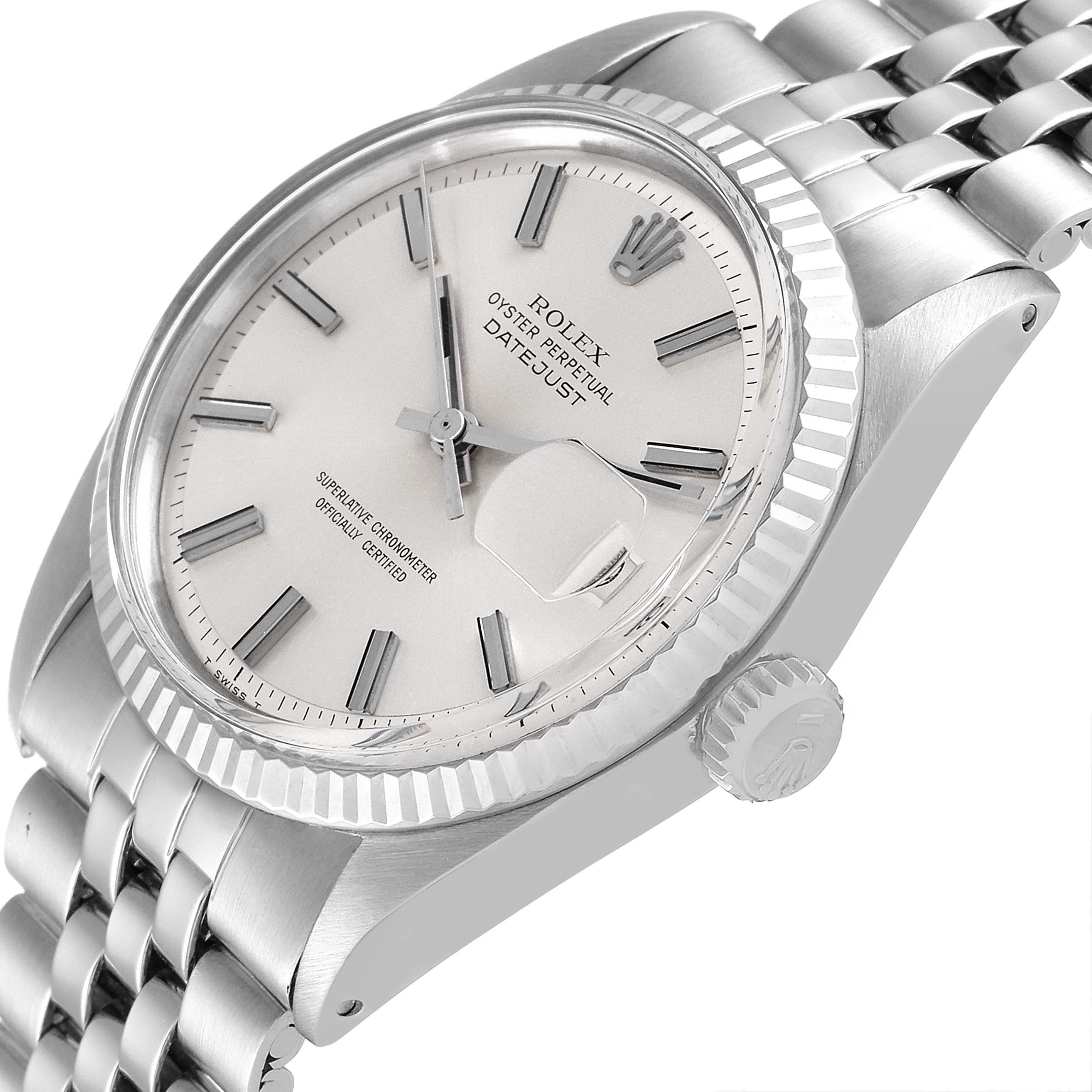 The image shows a side view of the Rolex Vintage Collection 1601 Men
s Stainless Steel Silver Dial 1601 Men
s Stainless Steel Silver Dial, featuring the dial, bezel, crown, and part of the bracelet.