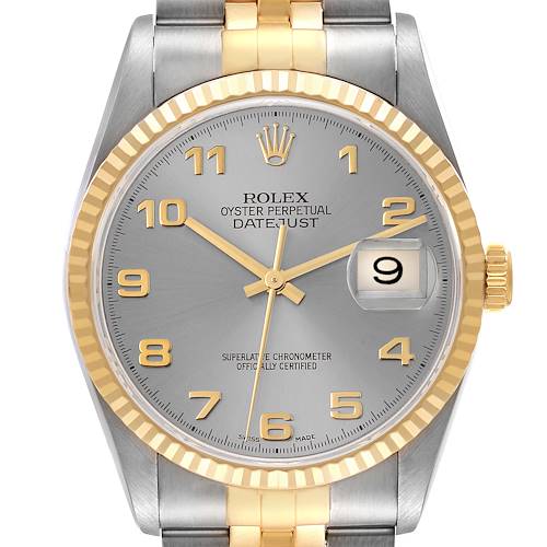 Photo of Rolex Datejust Steel Yellow Gold Silver Dial Mens Watch 16233